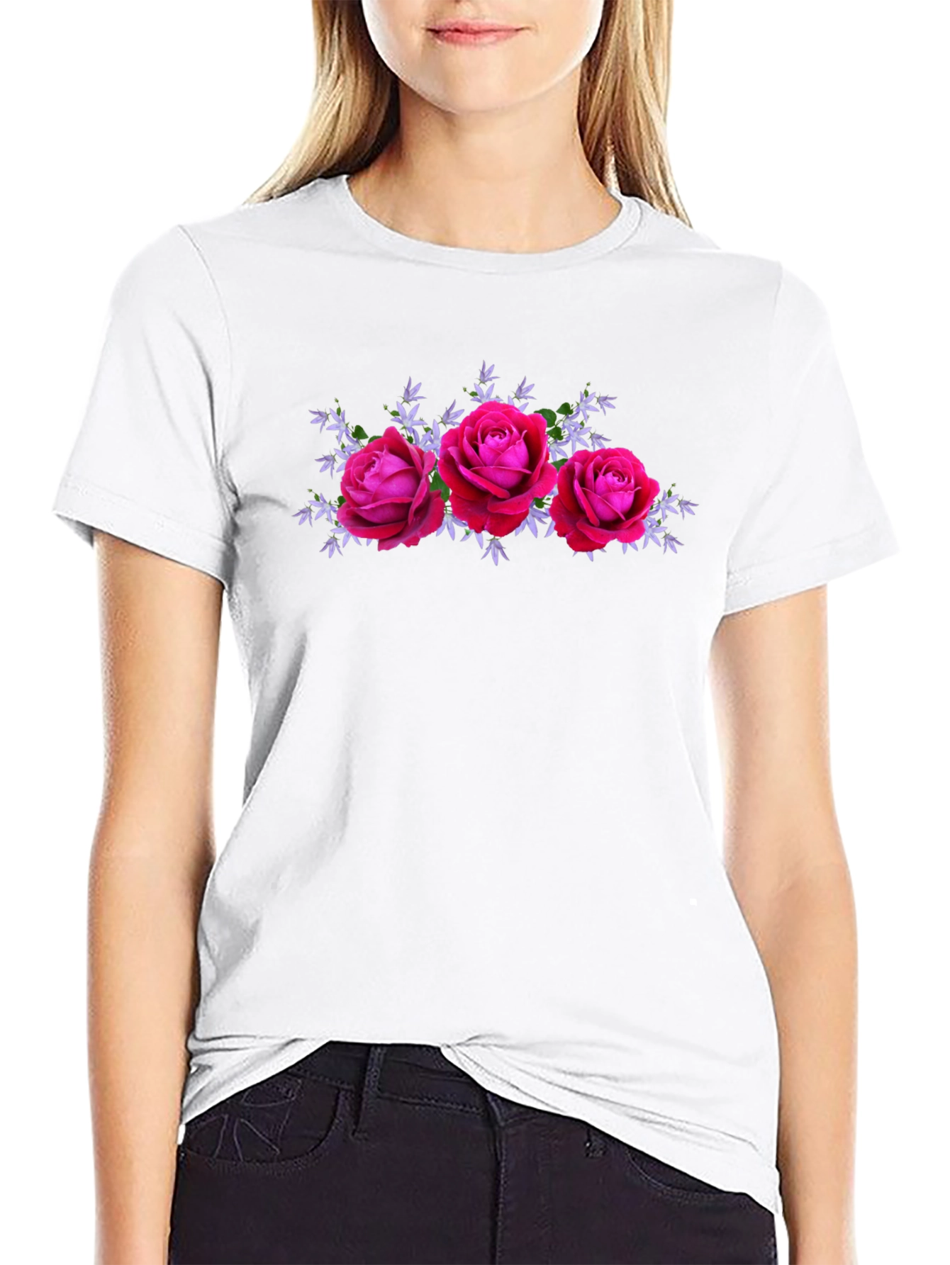 Black Floral Rose Graphic Black T-Shirt view 9