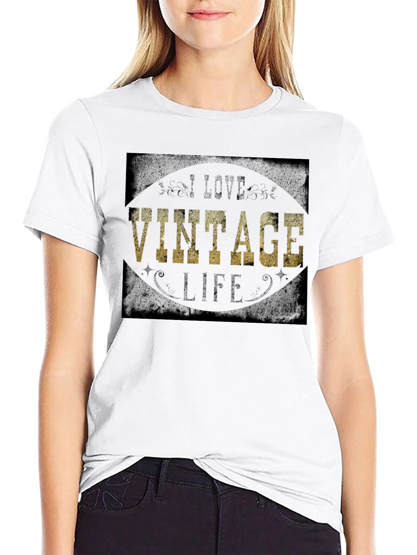 Black I Love Vintage Life Black T-Shirt view 9