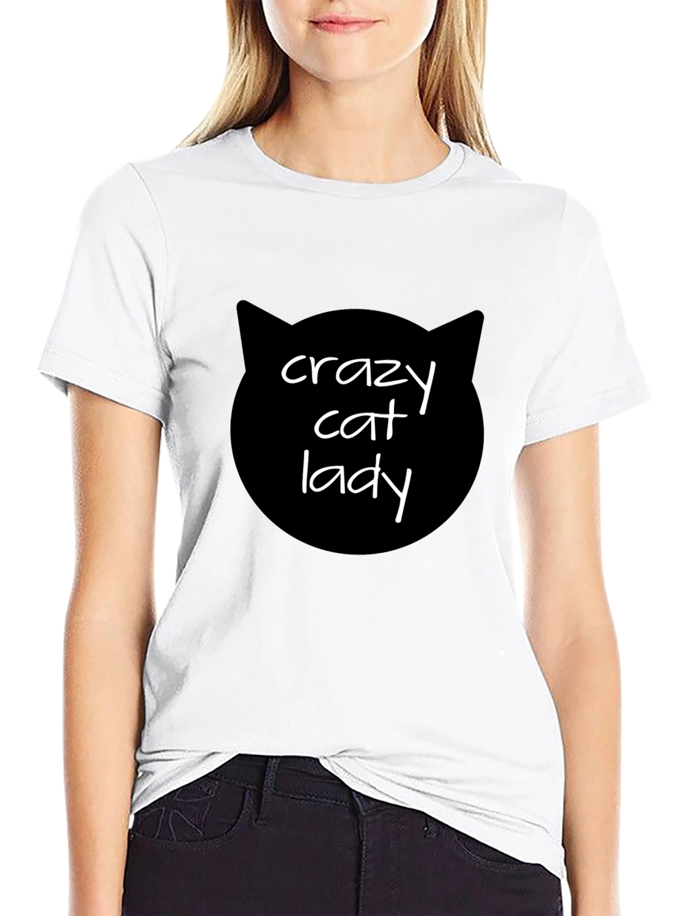 Black Crazy Cat Lady T-Shirt - Black Cat Silhouette Tee view 9