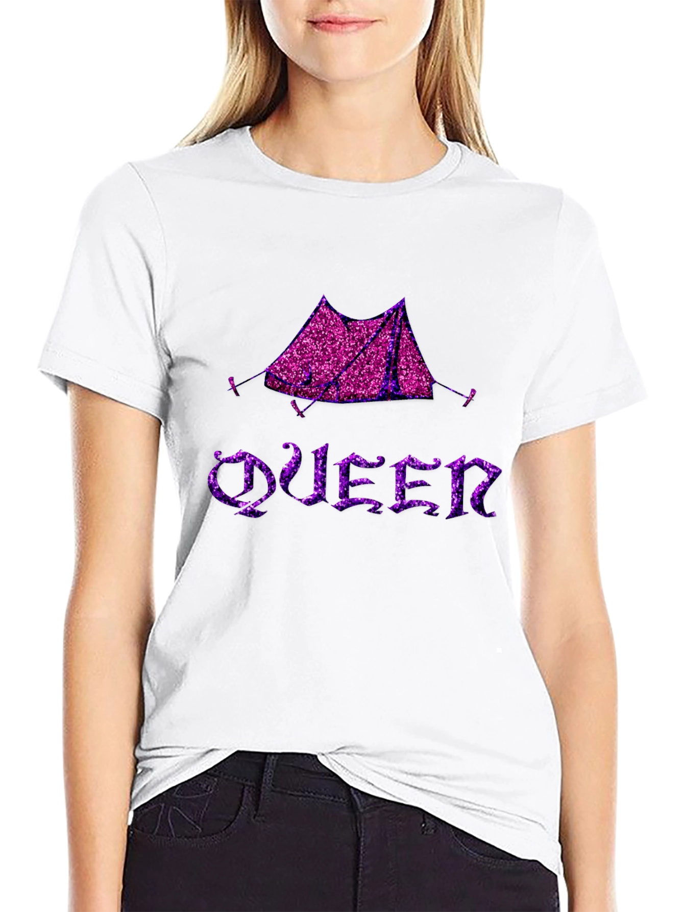 Black Glittery Tent Queen Graphic T-Shirt view 9
