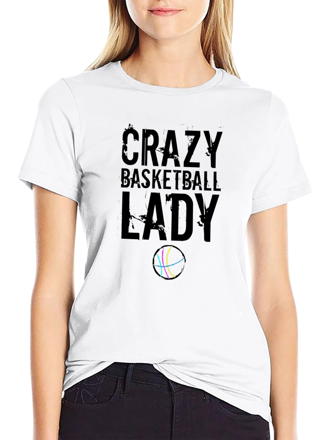 Black Crazy Basketball Lady Graphic Tee - Black view 9