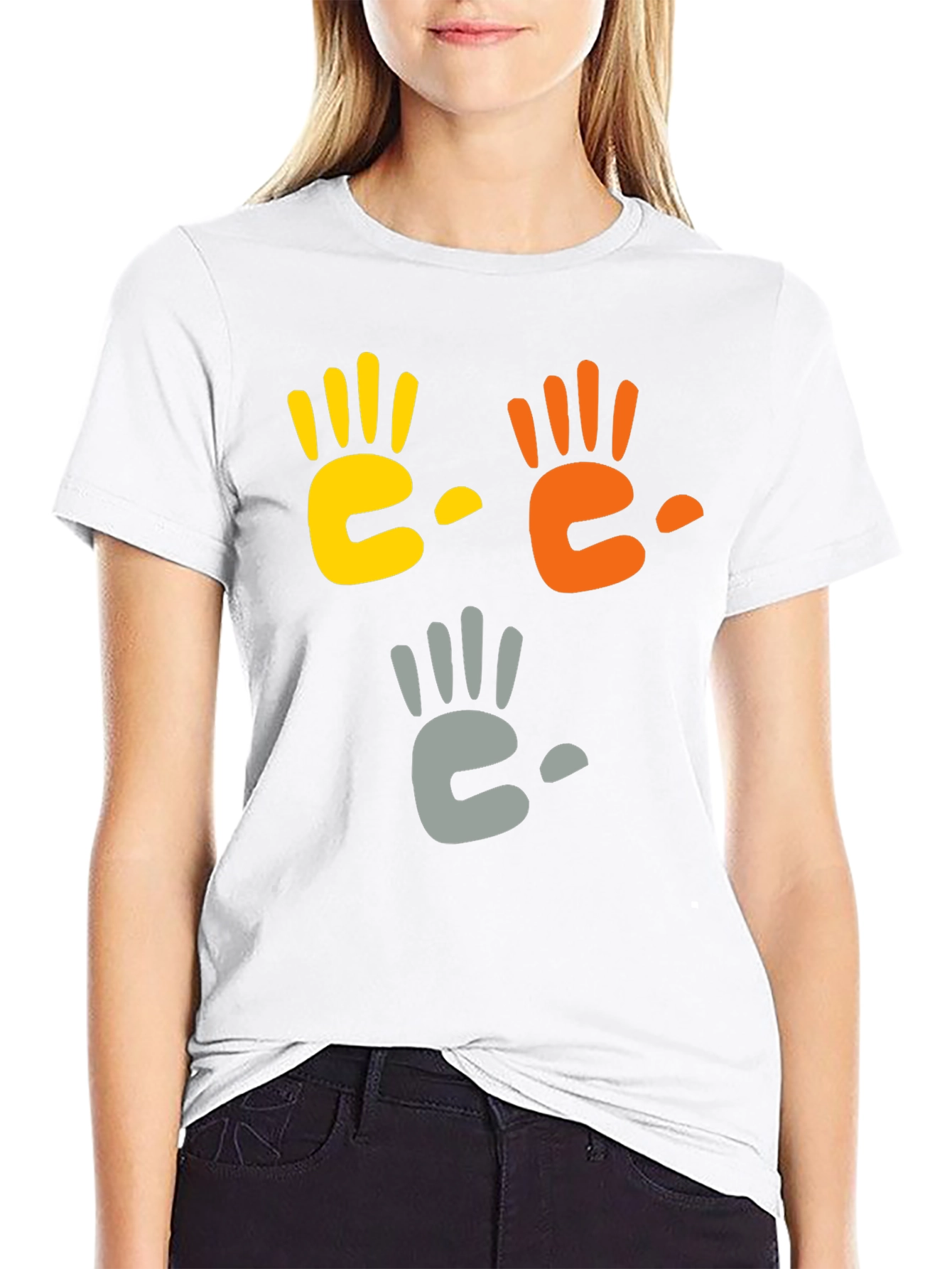 Black Colorful Handprint Graphic Black T-Shirt view 9