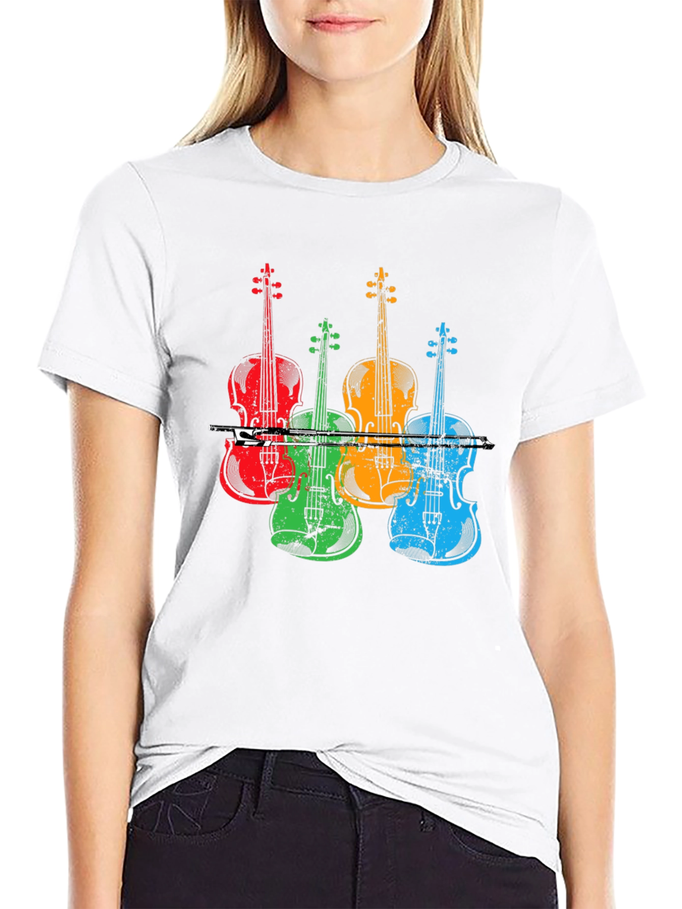 Black Colorful Violin Music T-Shirt view 9