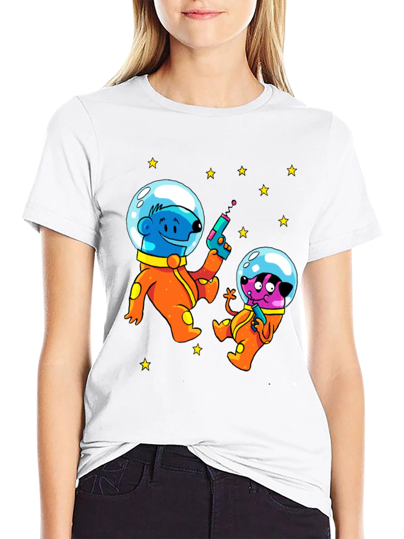 Black Cartoon Astronauts Black T-Shirt view 9