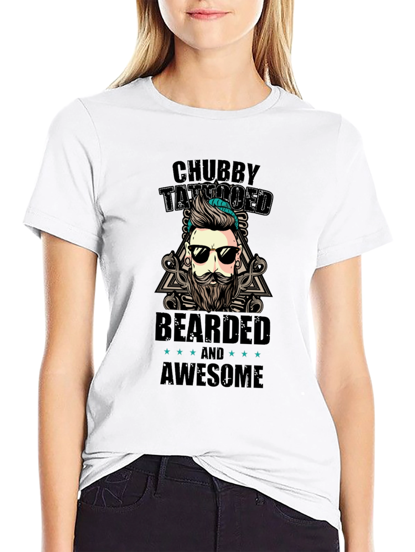 Black Chubby Tattooed Bearded Awesome Black T-Shirt view 9