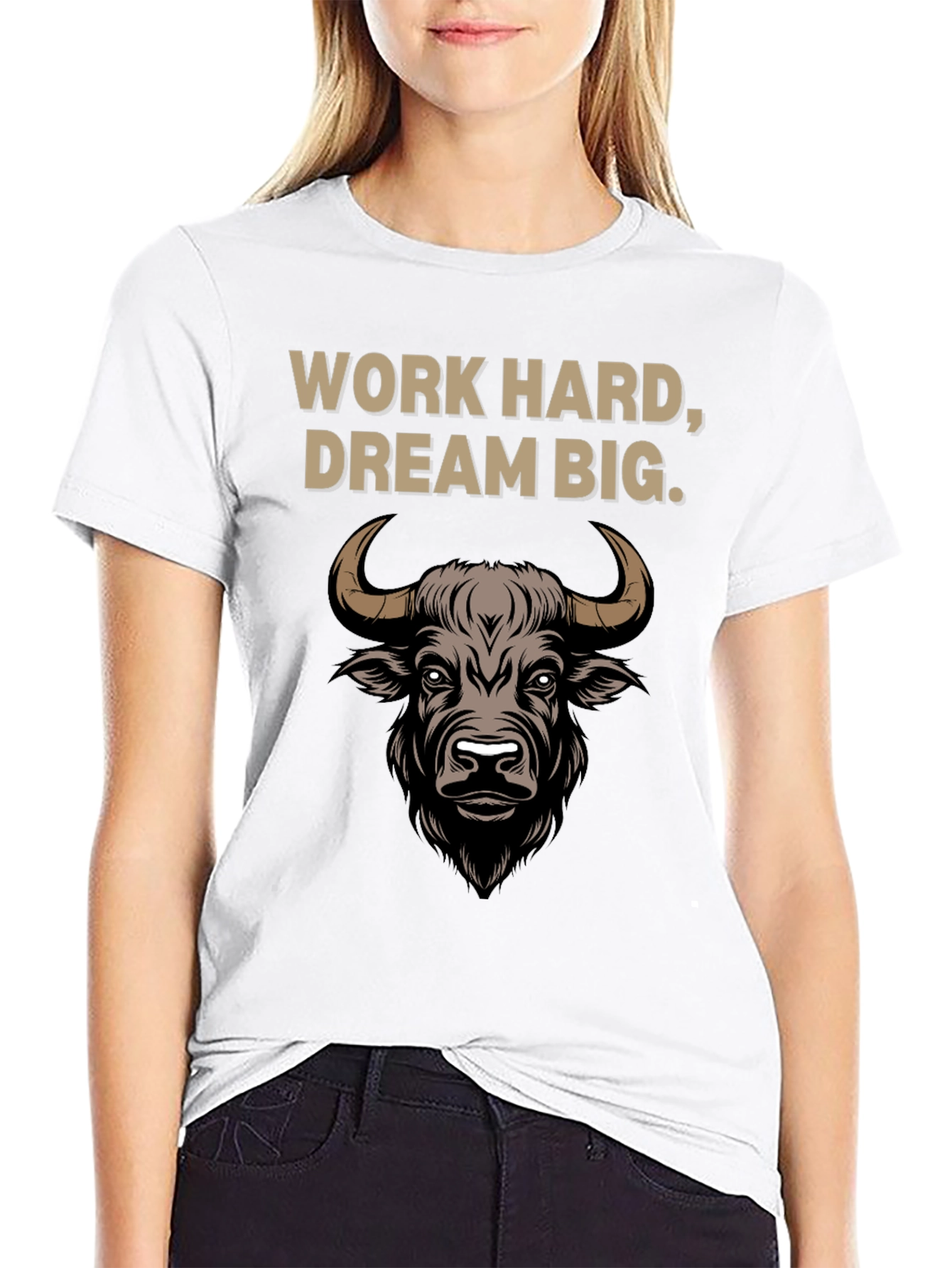 Black Work Hard Dream Big Bull Graphic Tee view 9