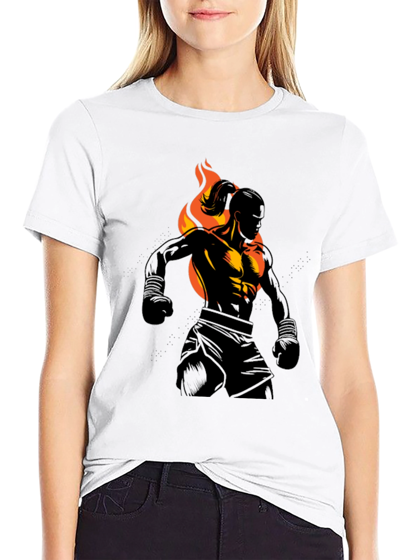 Black Flaming Fighter Graphic Tee view 9