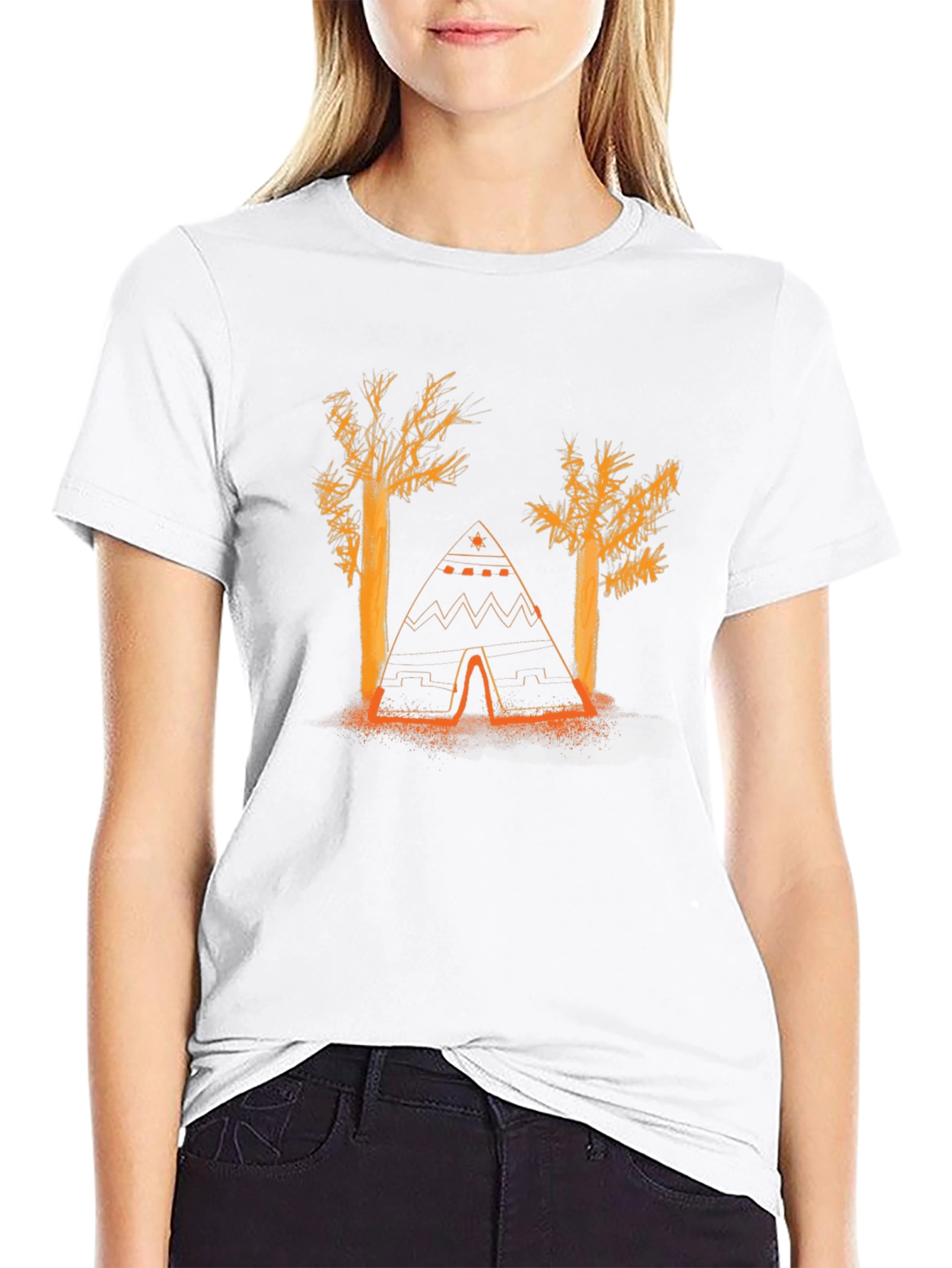 Black Nature Tee: Tent and Trees Graphic T-Shirt view 9
