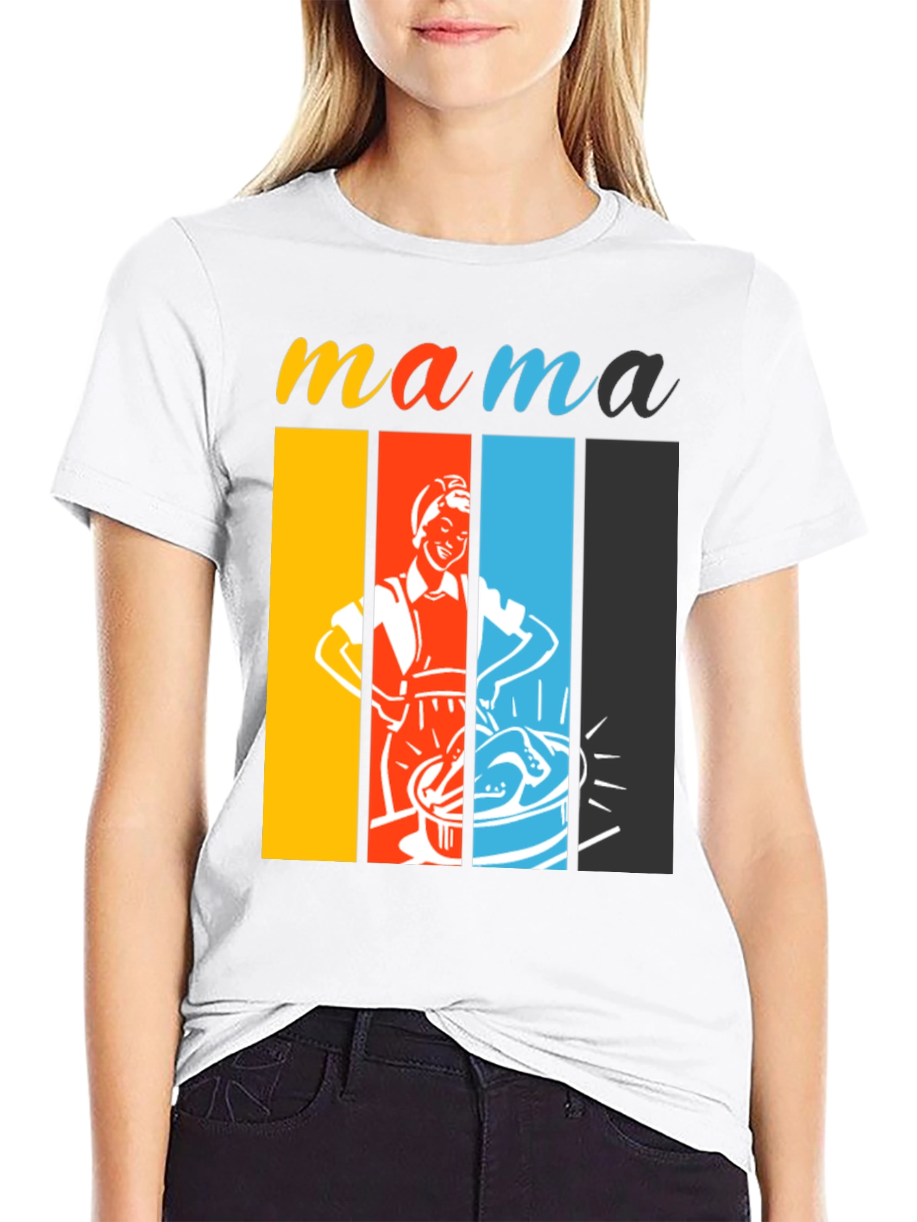 Black Retro Mama T-Shirt - Colorful Design view 9
