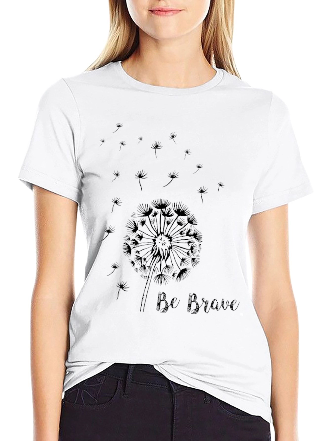 Black Be Brave Dandelion Graphic Tee - Black Cotton T-Shirt view 9