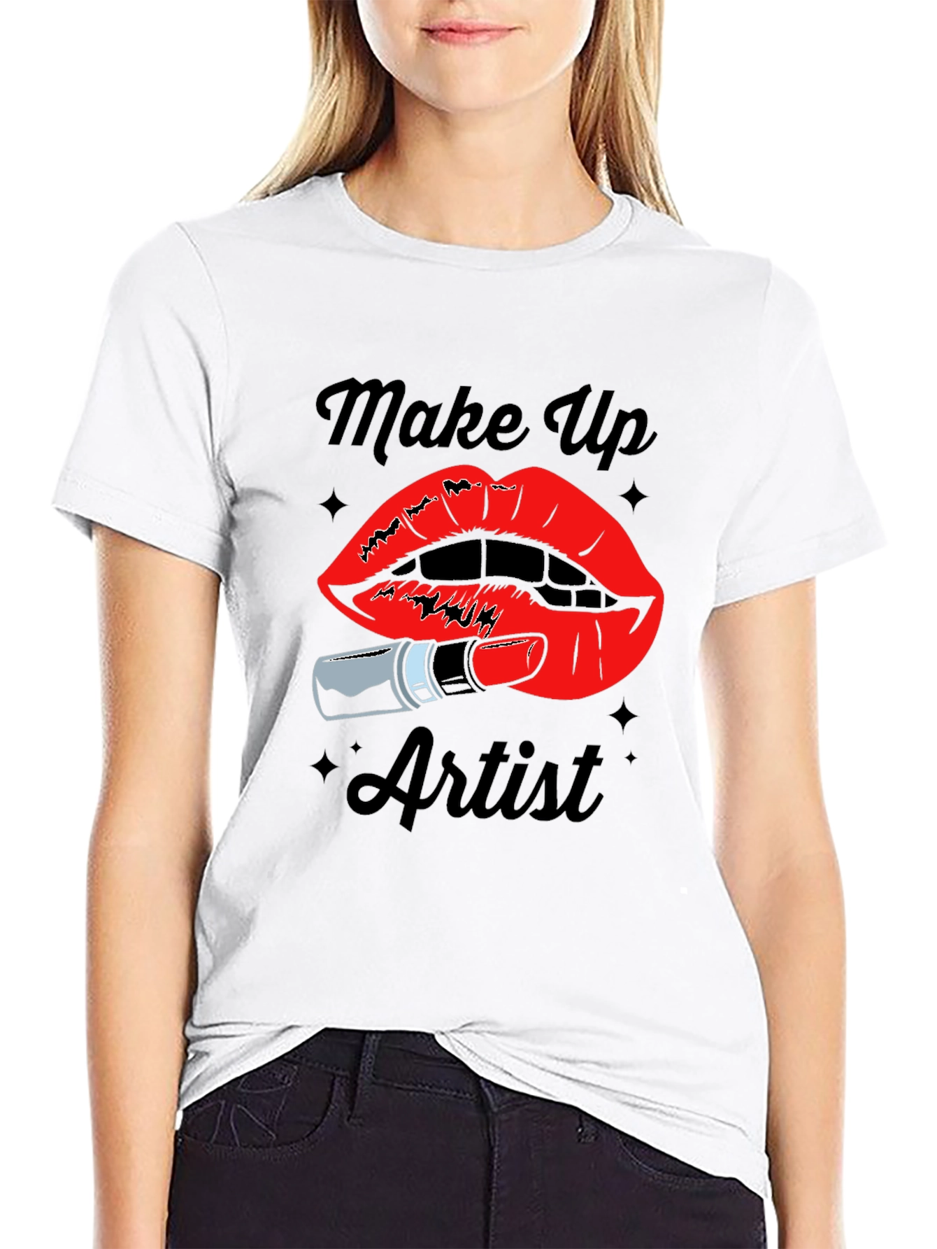 Black Makeup Artist T-Shirt - Lipstick & Lips Design view 9