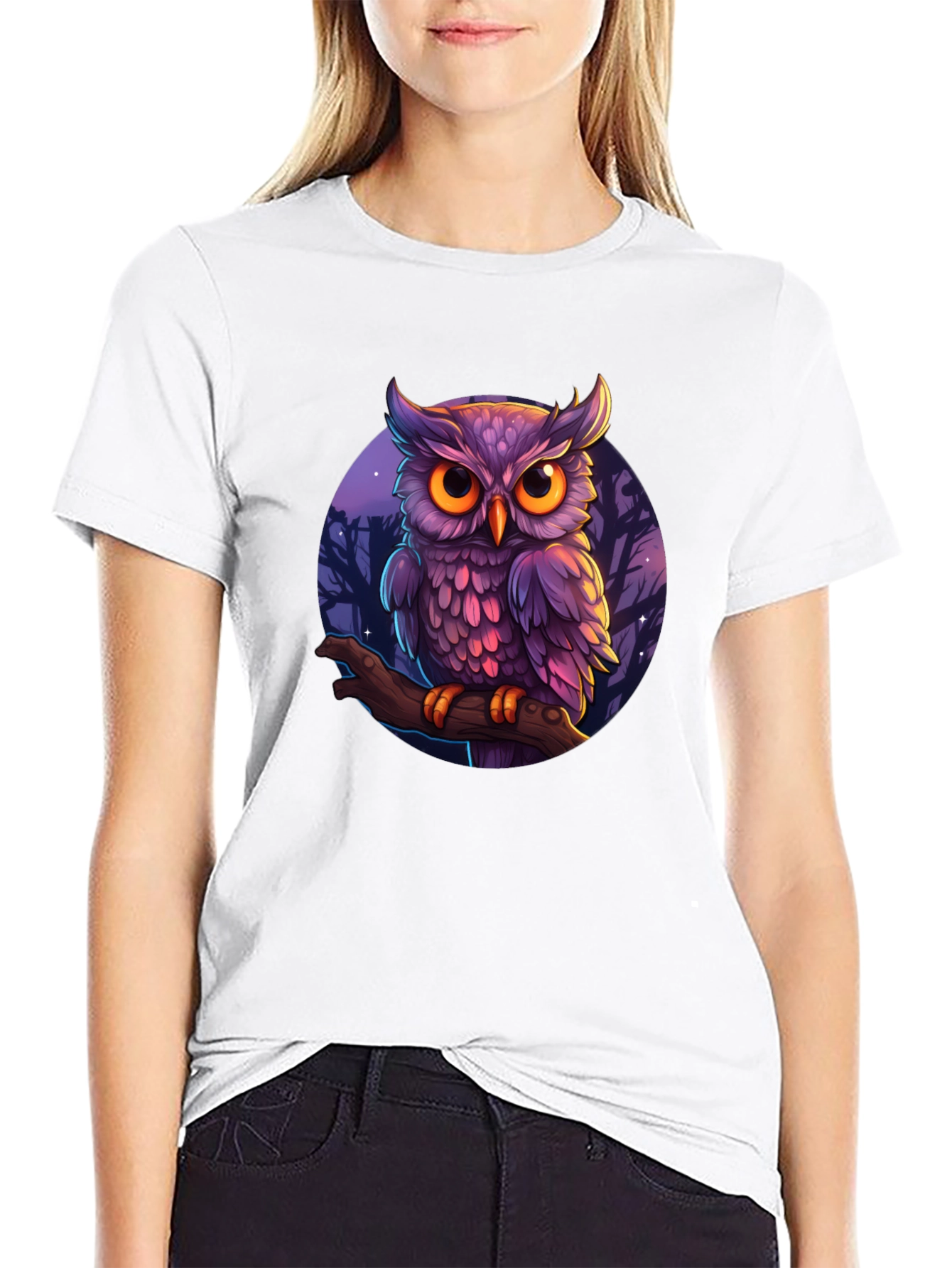 Black Mystic Owl Graphic Tee - Black Cotton T-Shirt view 9