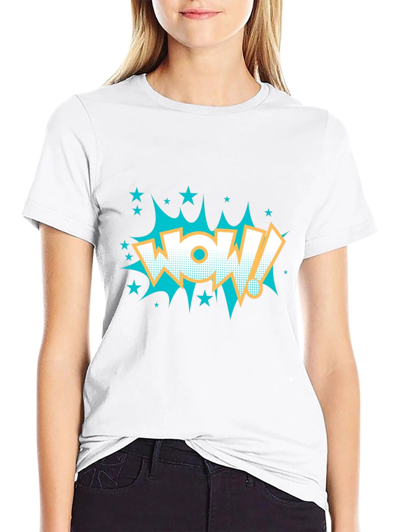 Black WOW! Comic Style Graphic T-Shirt - Black view 9