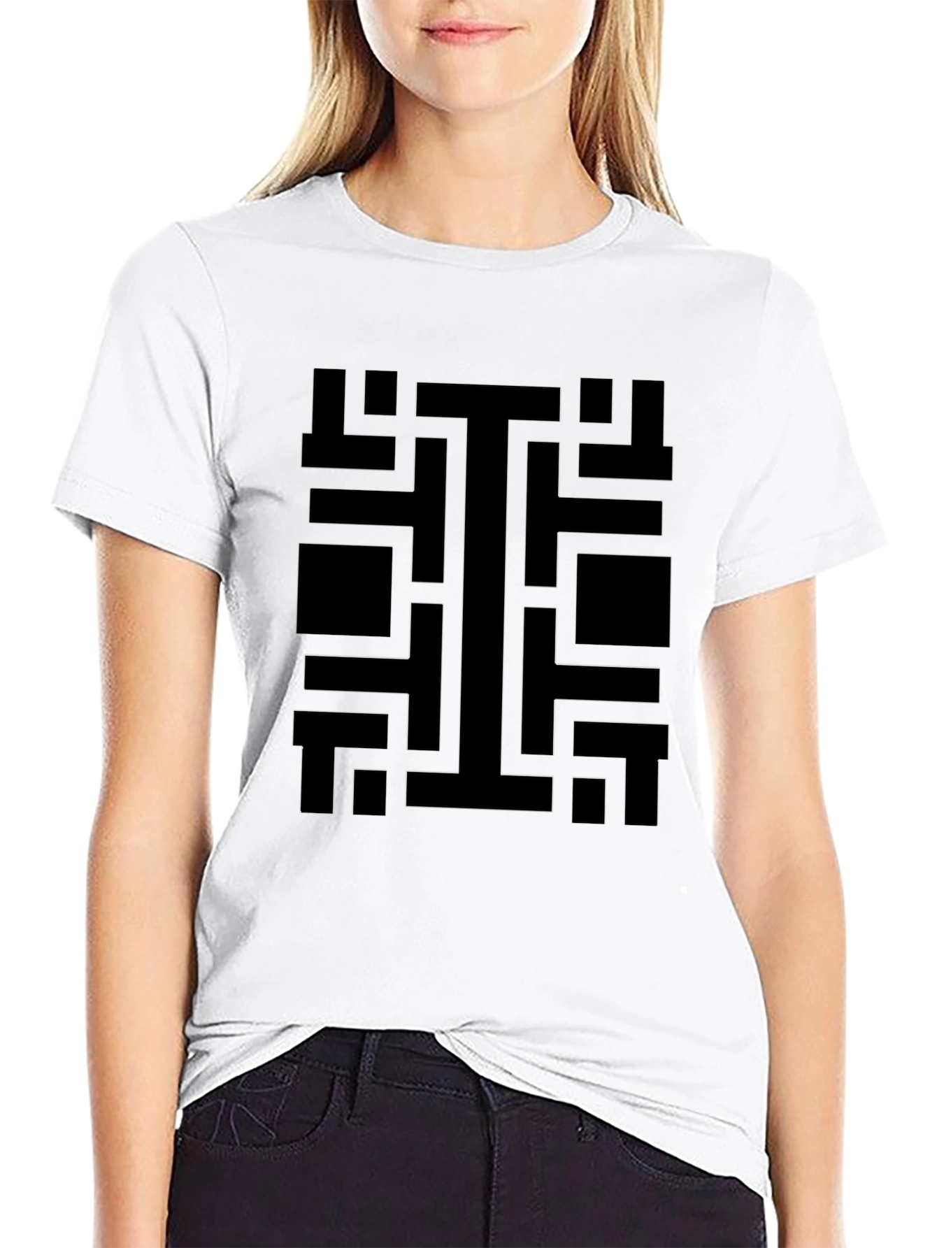 Black Geometric Pattern Black T-Shirt view 9