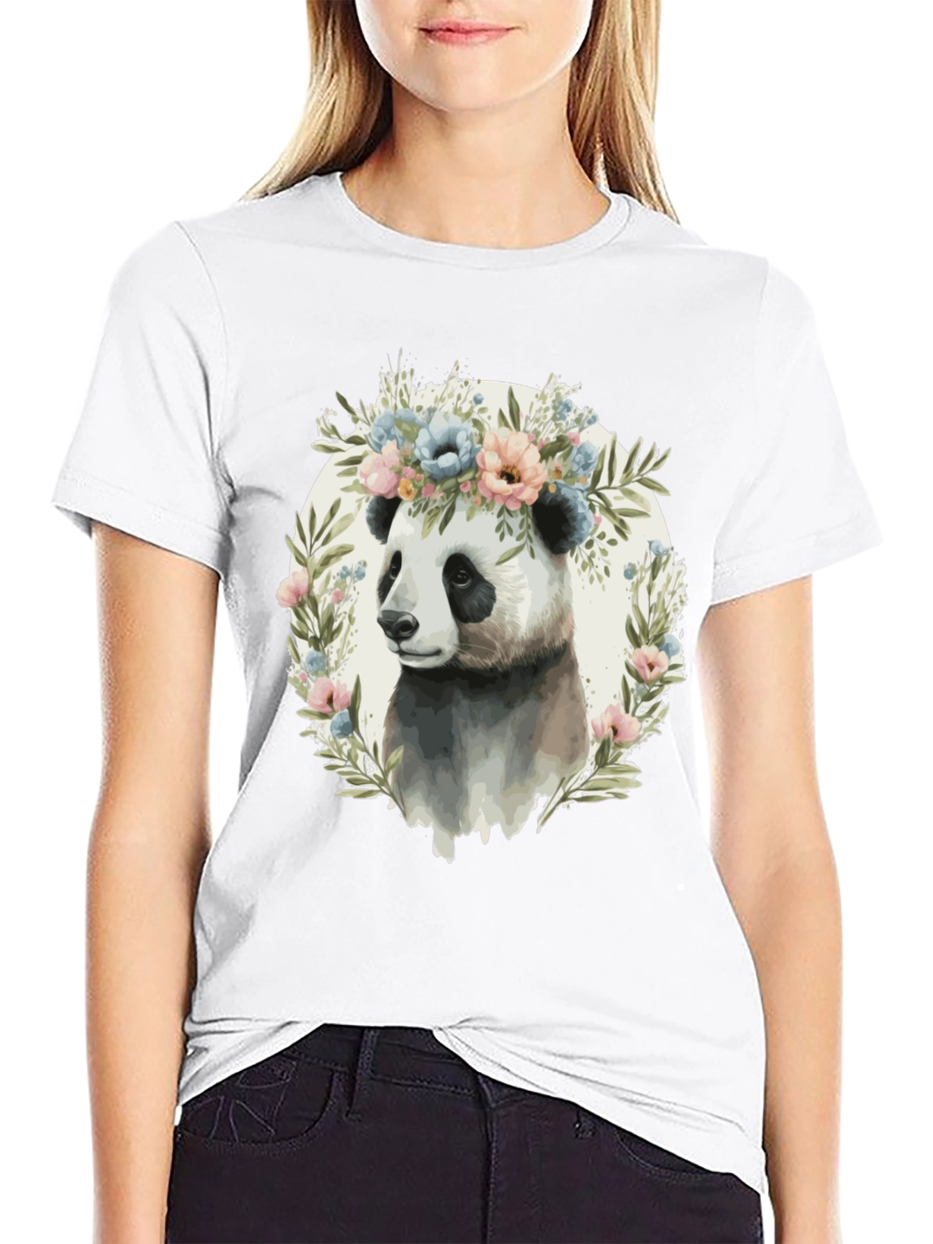 Black Panda Floral Wreath Graphic Tee - Unique Animal Lover Shirt view 9