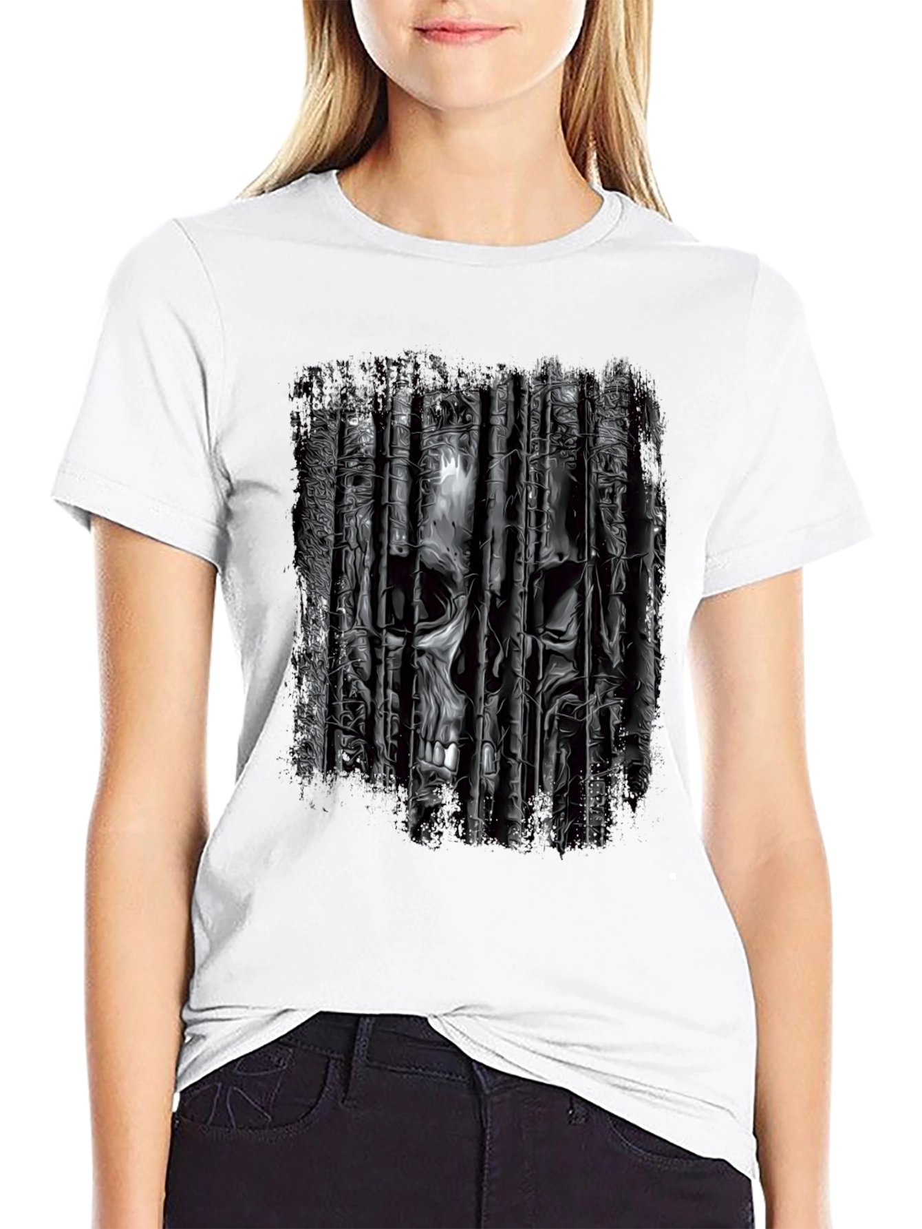 Black Skull Bars Graphic T-Shirt - Edgy Black Tee view 9