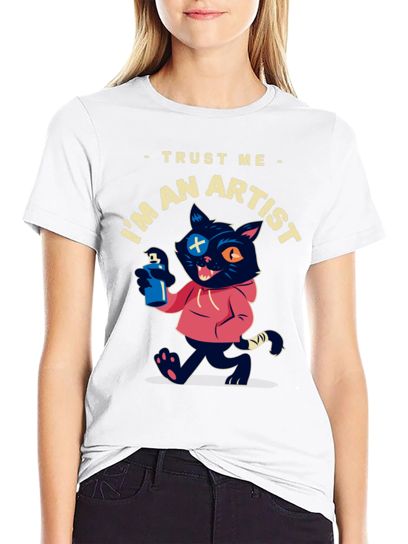 Black Trust Me I'm An Artist Cat T-Shirt view 9