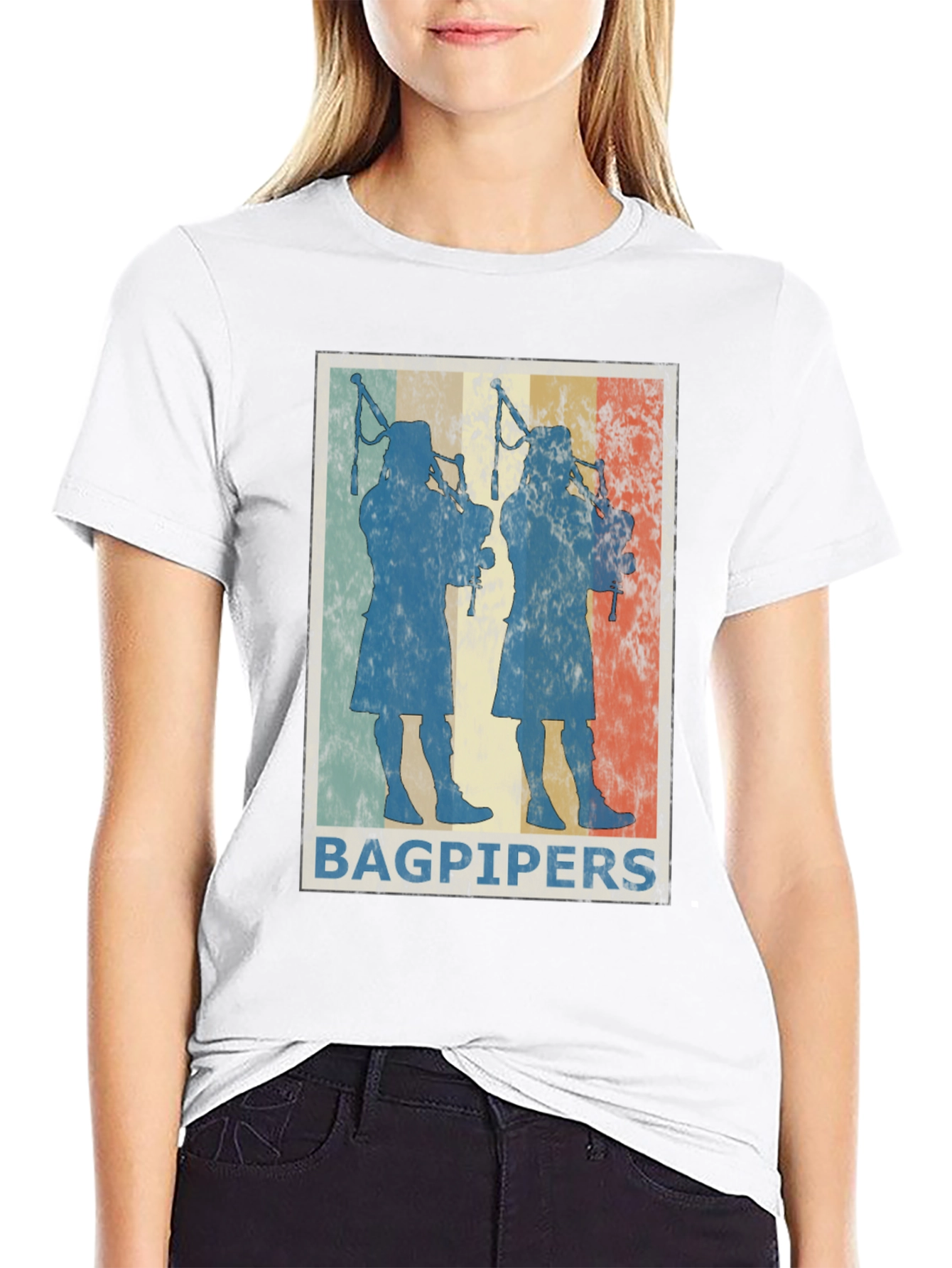 Vintage Bagpipers Graphic Tee - Black - 9