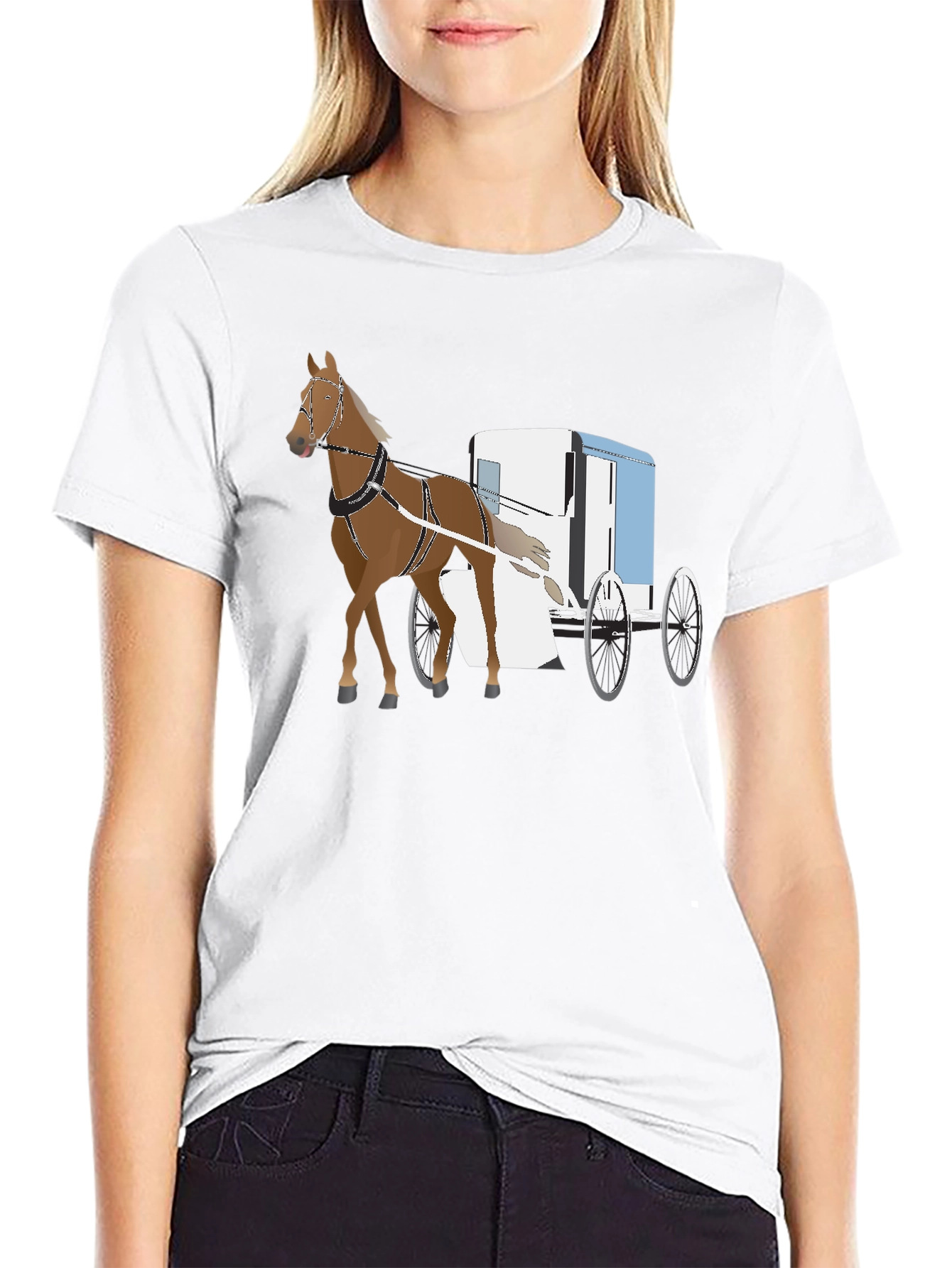 Black Horse & Buggy Graphic Tee - Classic Style view 9