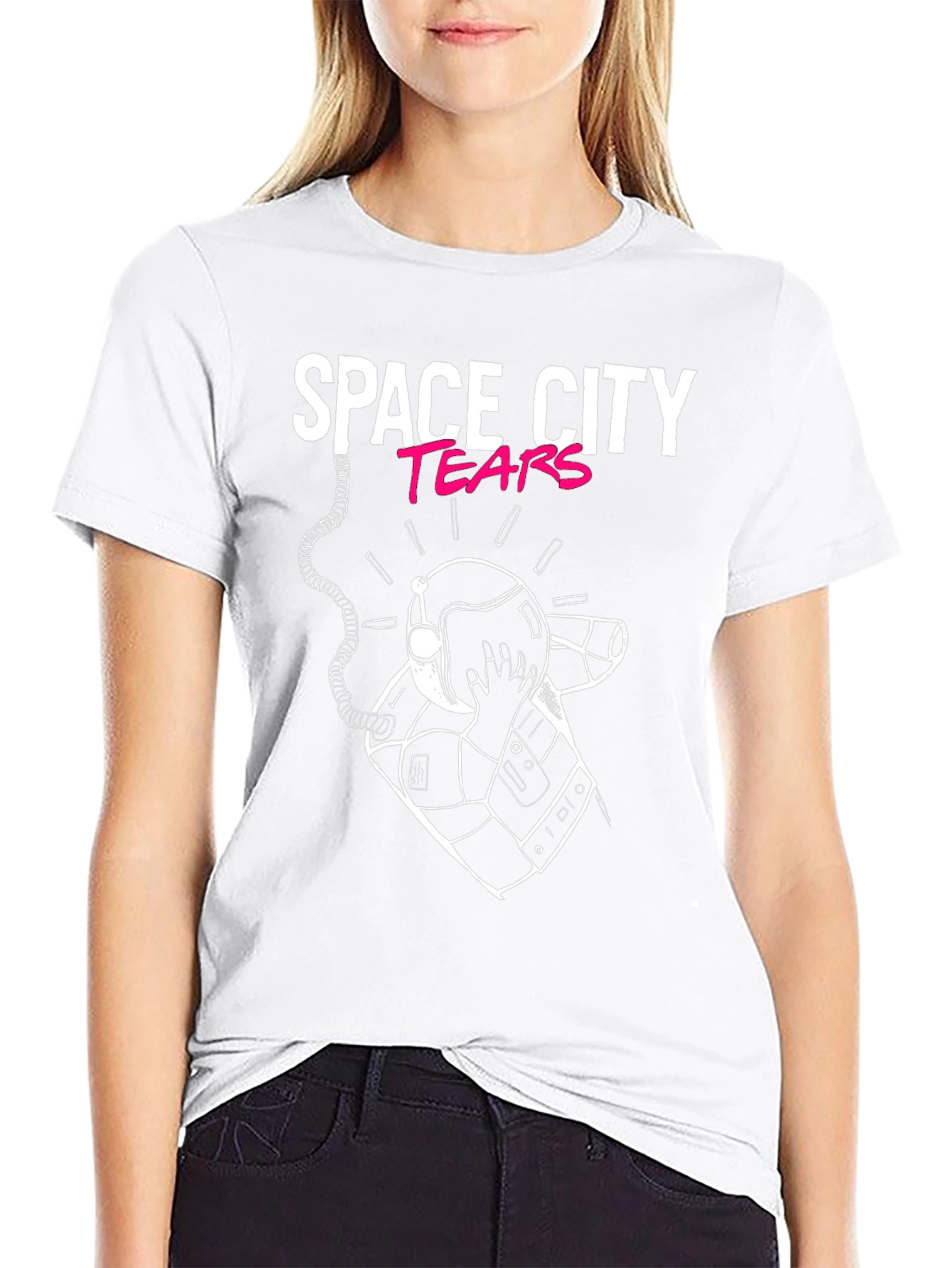 Black Space City Tears Graphic Black T-Shirt view 9