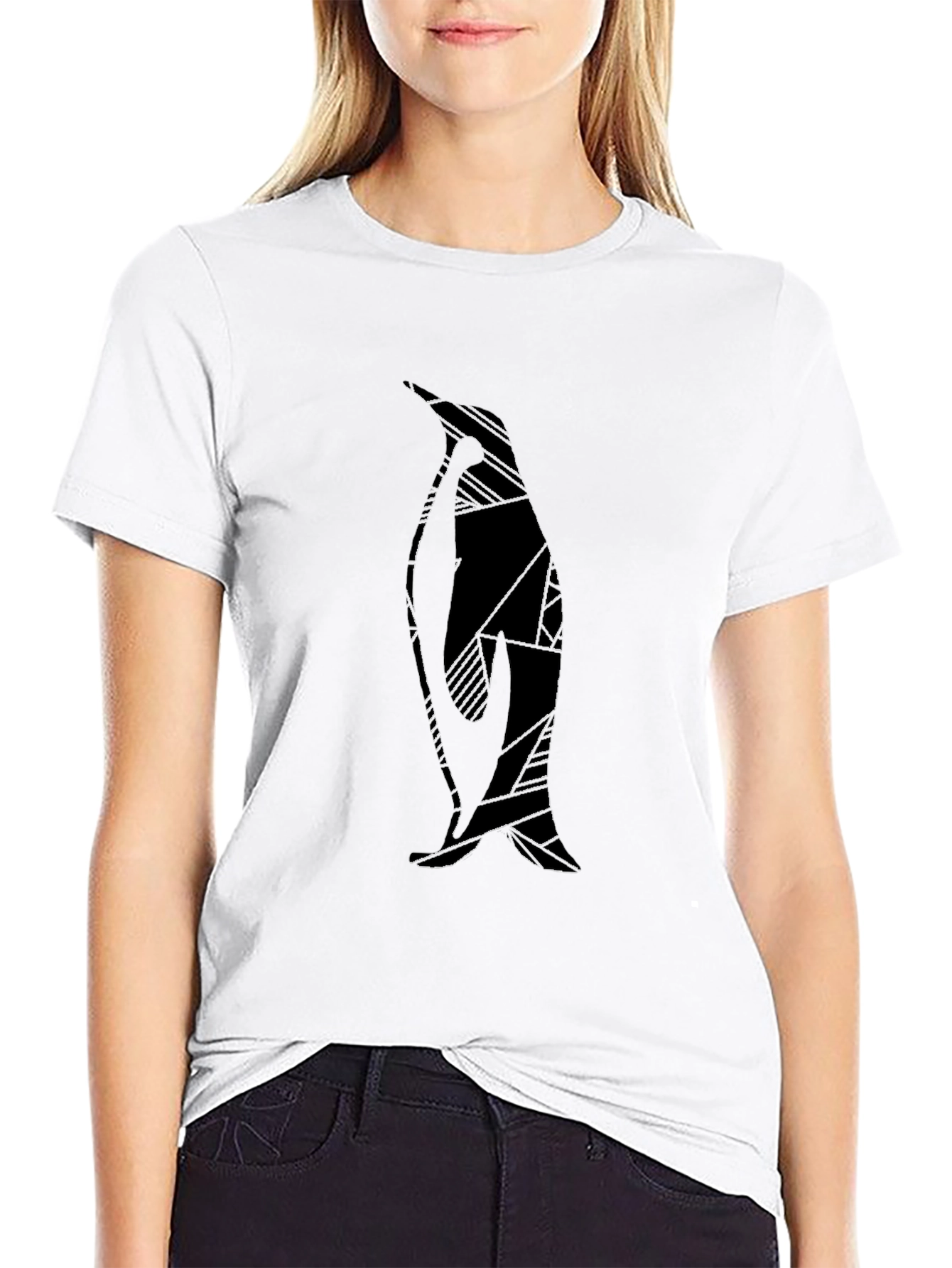 Black Abstract Penguin Graphic Print Black T-Shirt view 9