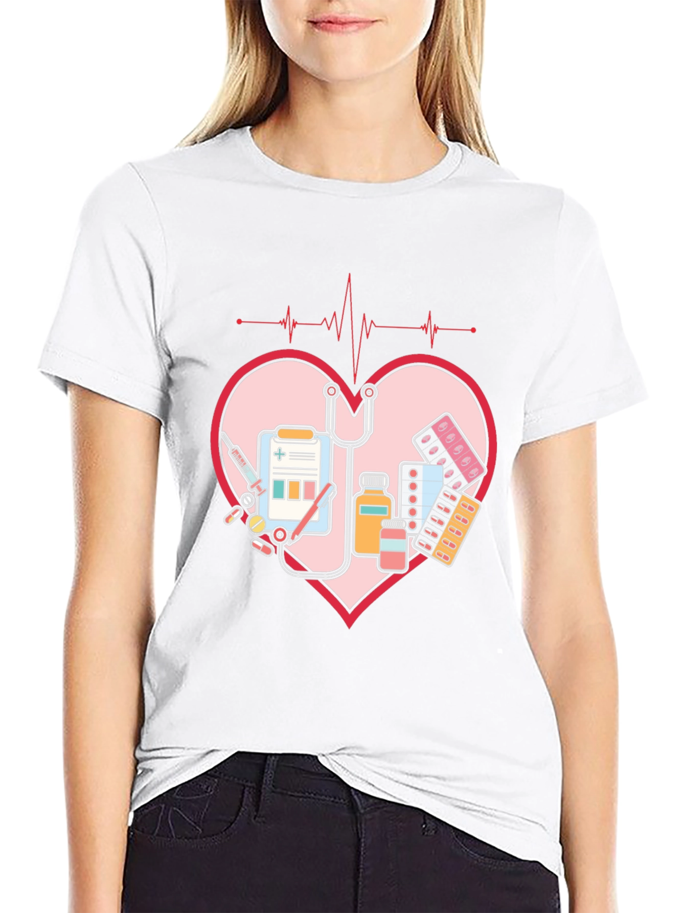 Black Heartbeat Nurse T-Shirt - Medical Love Tee view 9