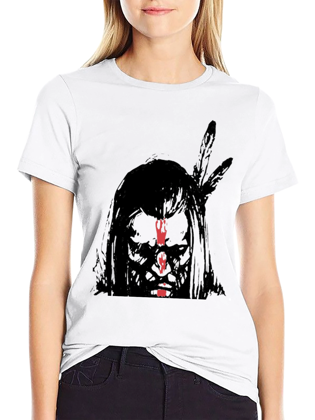 Black Native American Graphic Print Black T-Shirt view 9