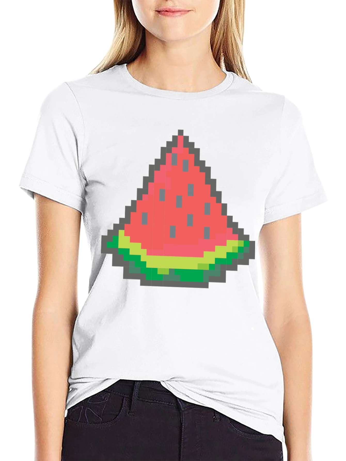Black Pixel Watermelon Graphic Tee - Black Cotton Shirt view 9