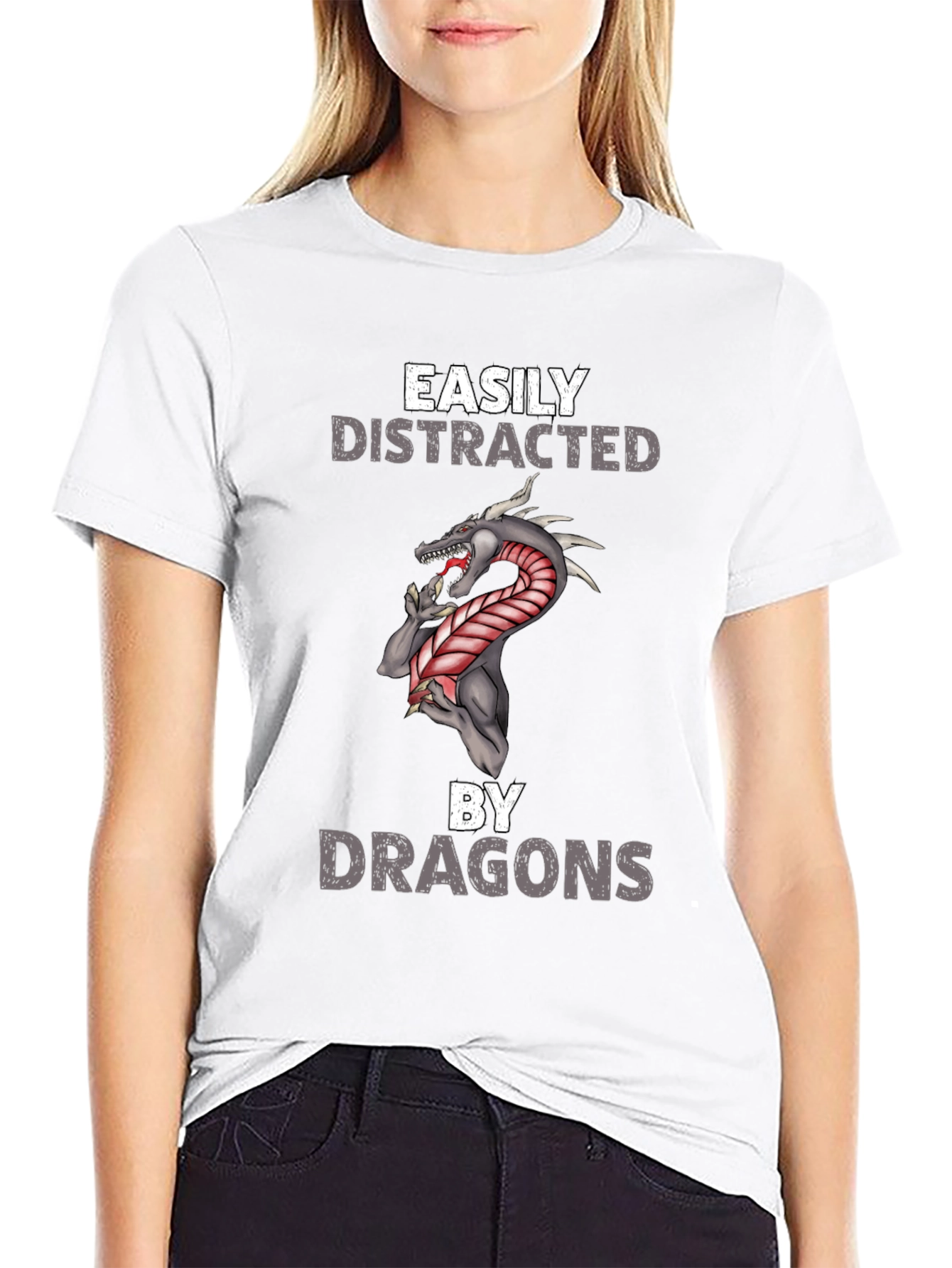 Black Easily Distracted By Dragons T-Shirt view 9
