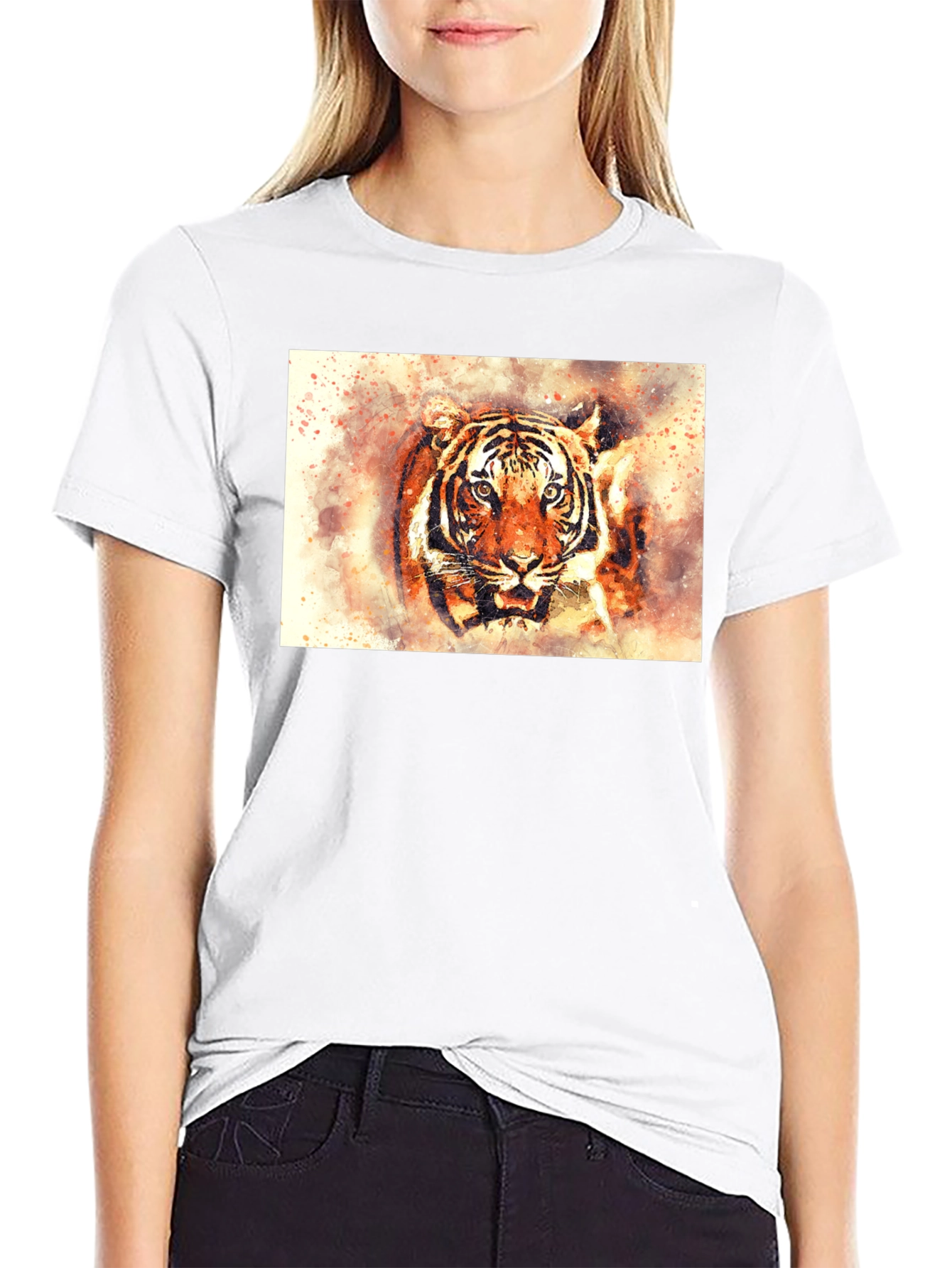 Black Tiger Watercolor Graphic Tee view 9