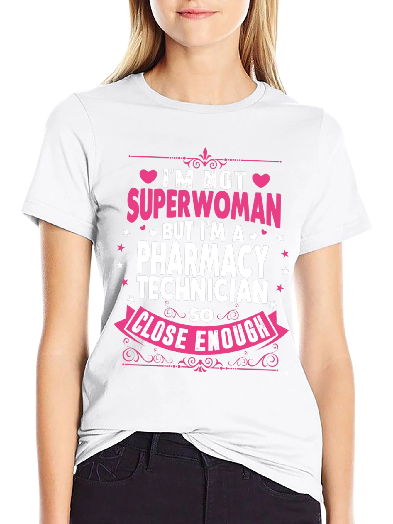 Black Pharmacy Technician T-Shirt - Superwoman Close Enough view 9