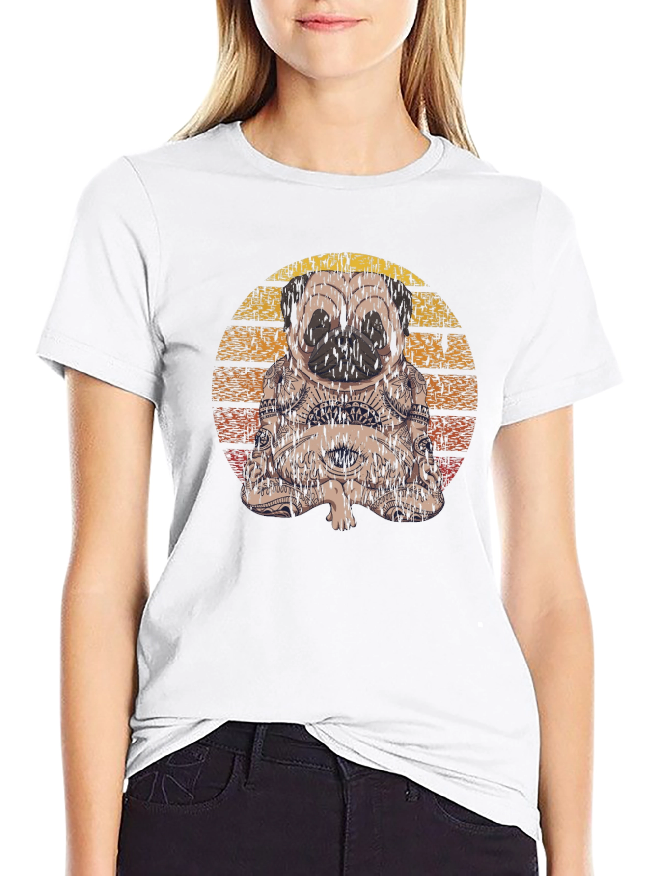 Black Meditating Pug T-Shirt - Black view 9