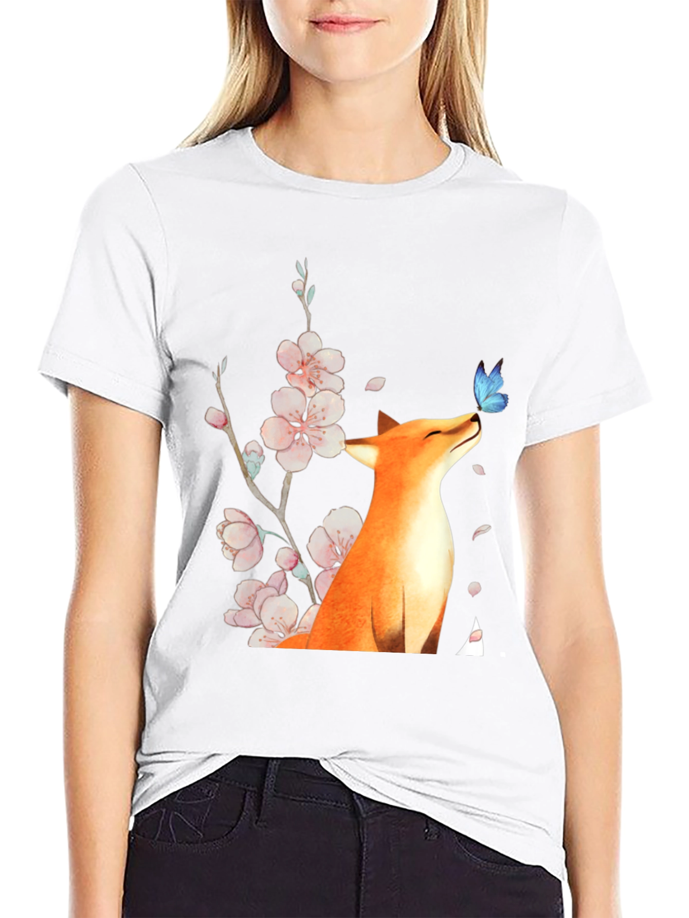 Black Fox & Butterfly Graphic Tee - Unisex Black T-Shirt view 9