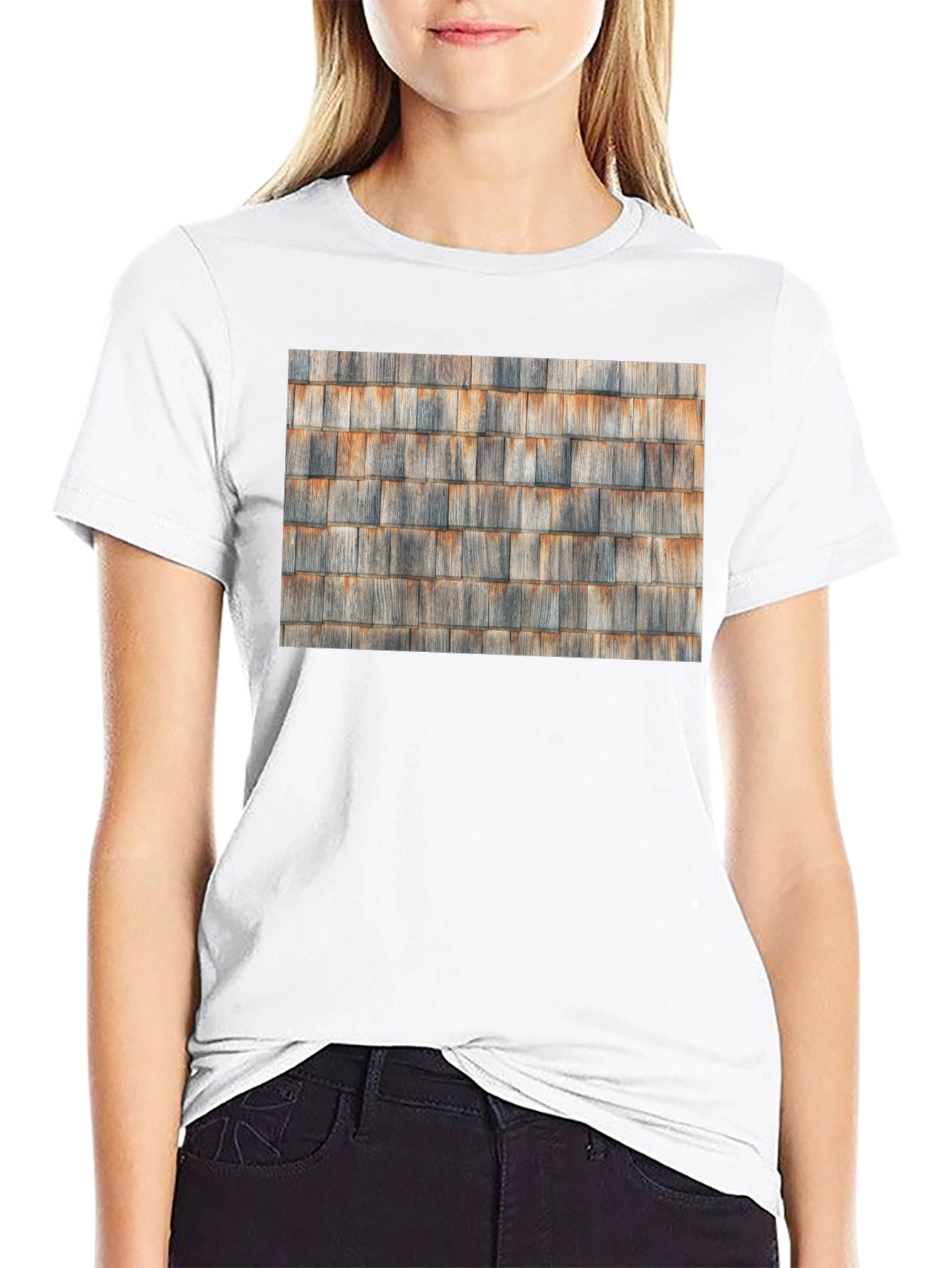 Black Rustic Cedar Shingle Pattern Black T-Shirt view 9