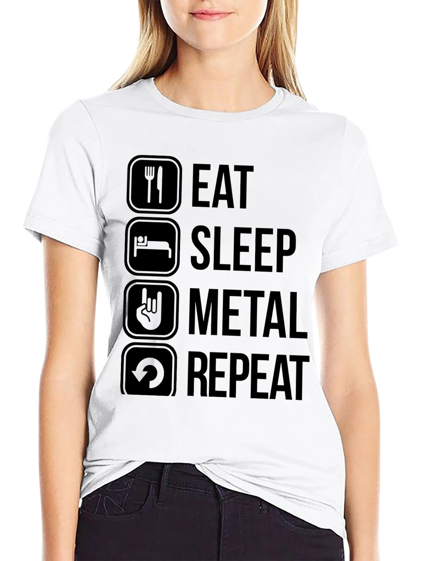 Black Eat Sleep Metal Repeat Black T-Shirt view 9