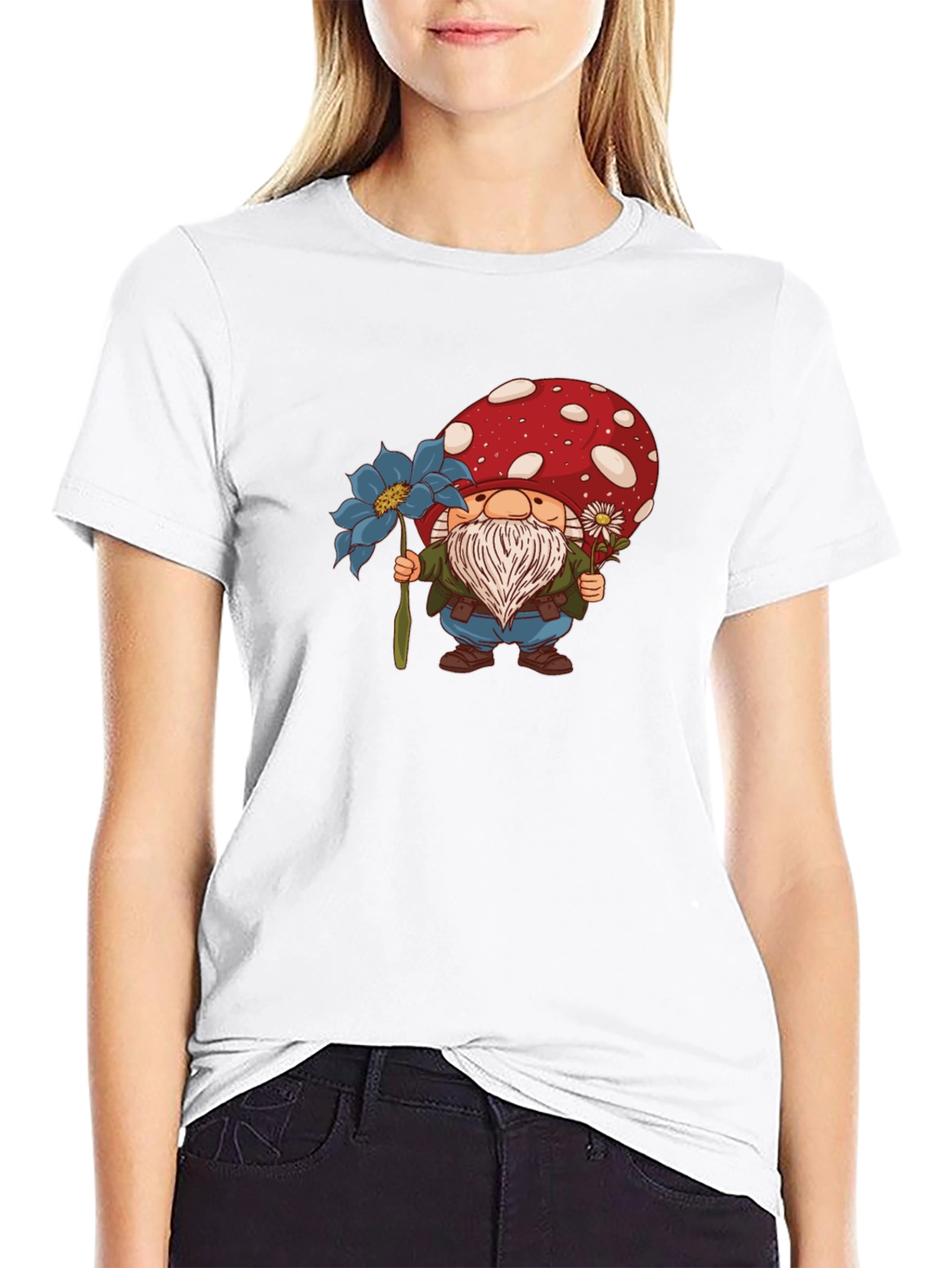 Black Mushroom Gnome T-Shirt - Whimsical Garden Style view 9