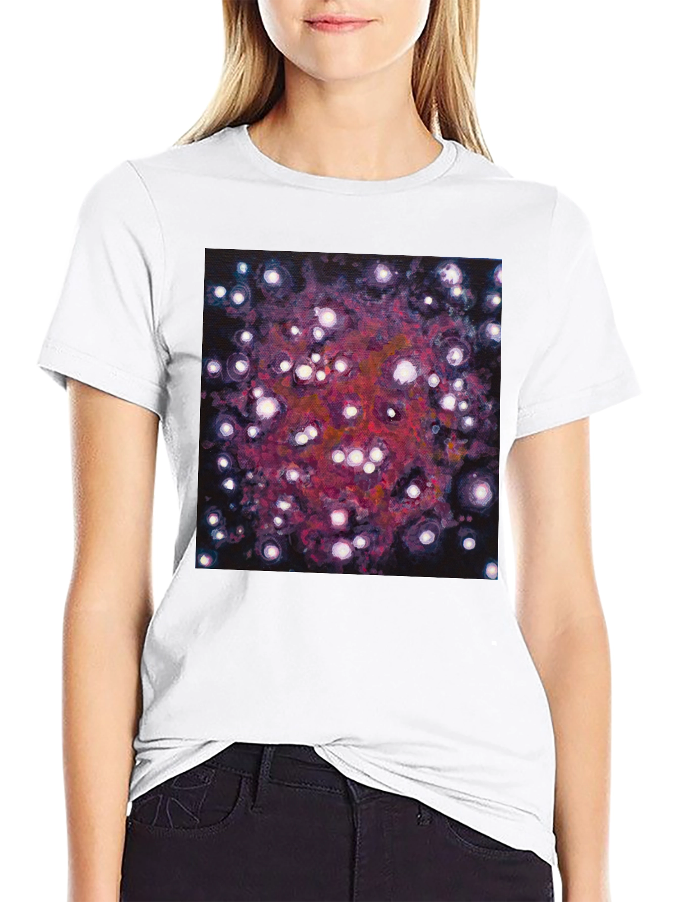 Black Abstract Galaxy Print Black T-Shirt view 9