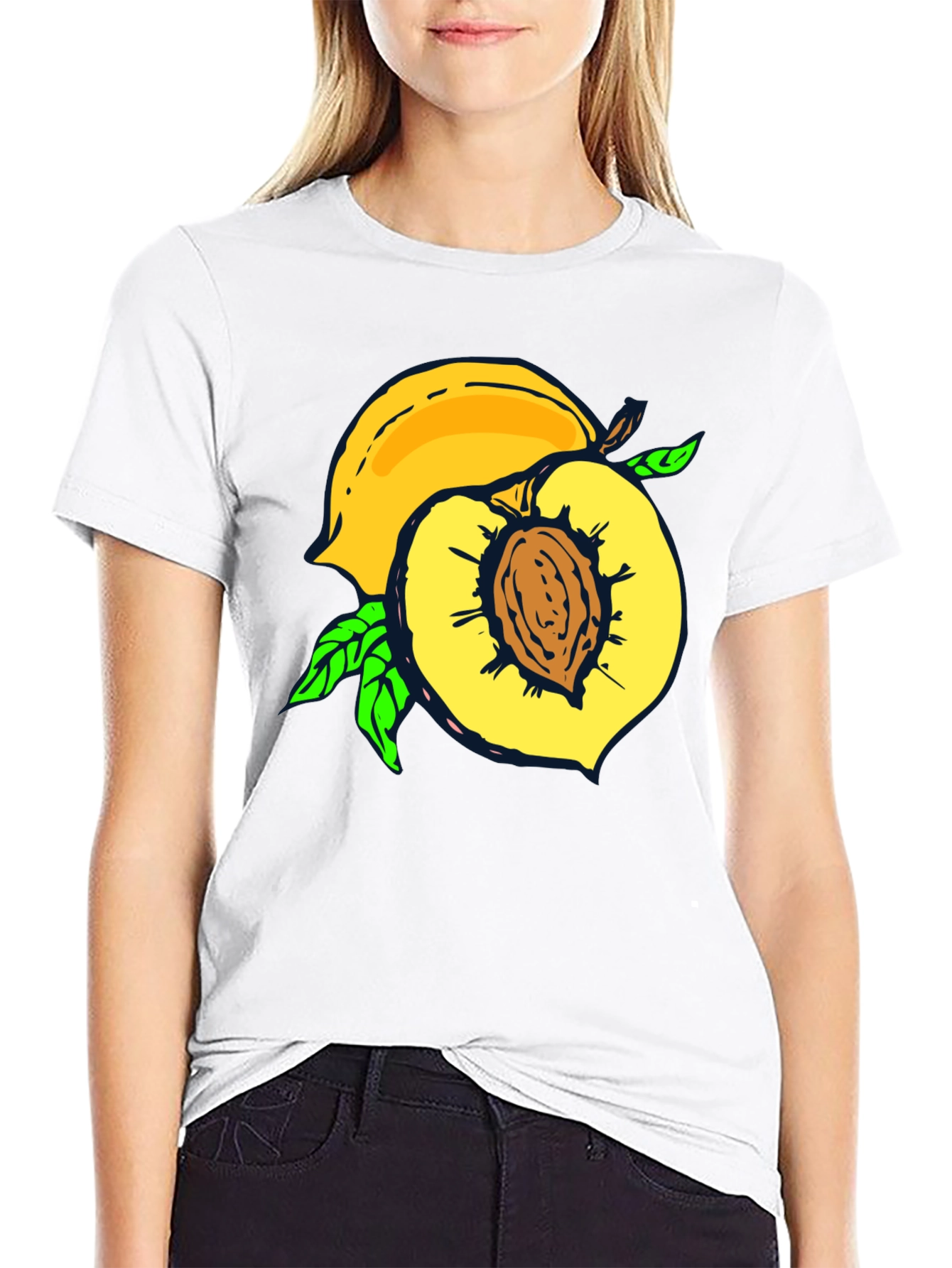 Black Peach Graphic Tee - Fruit Lover's Casual Black T-Shirt view 9