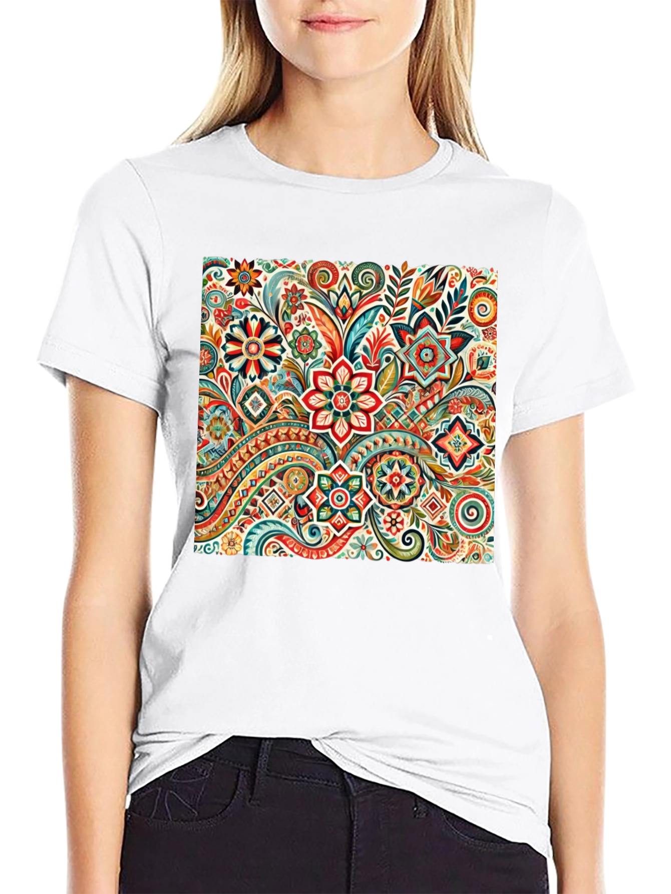 Black Floral Pattern Black T-Shirt: Vibrant & Stylish view 9