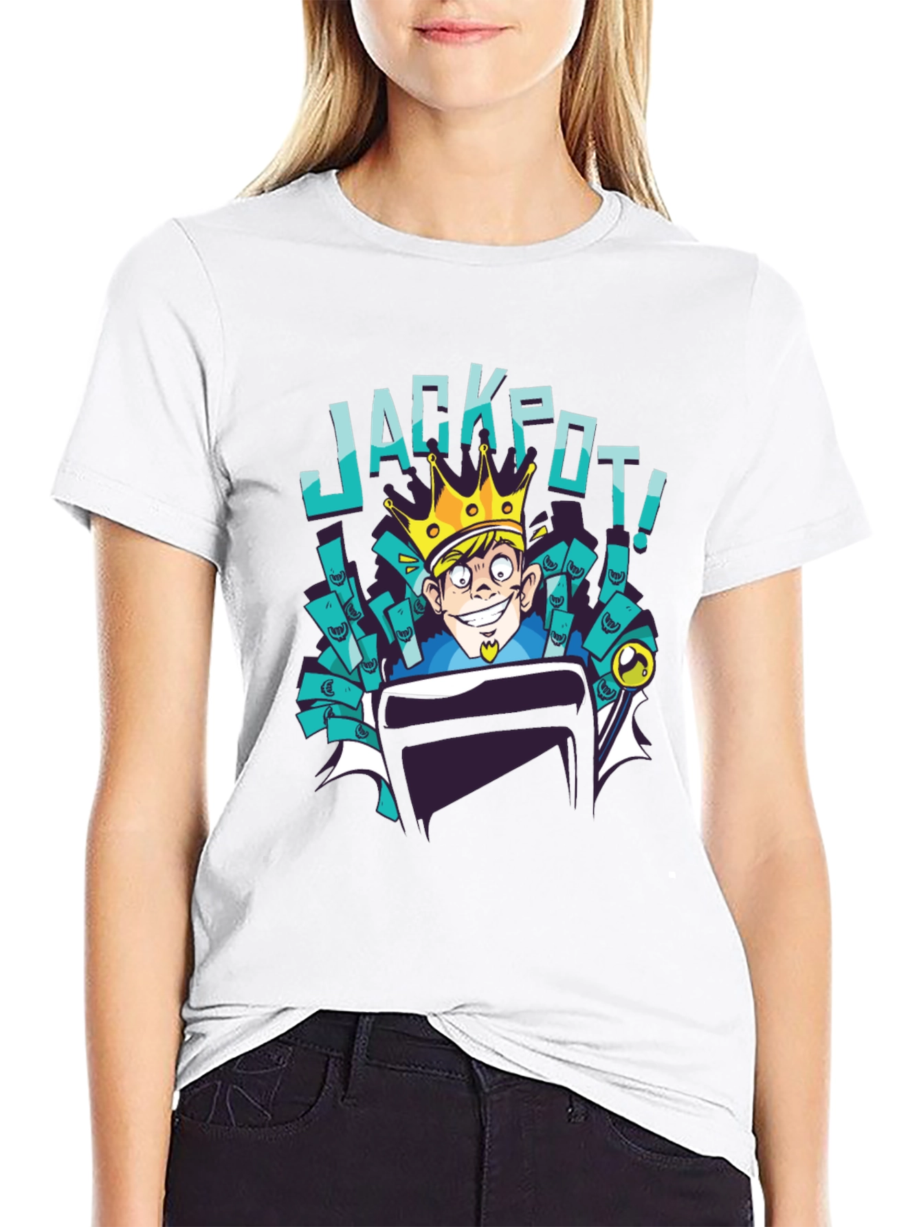 Black Jackpot Cartoon T-Shirt - Lucky King Design view 9