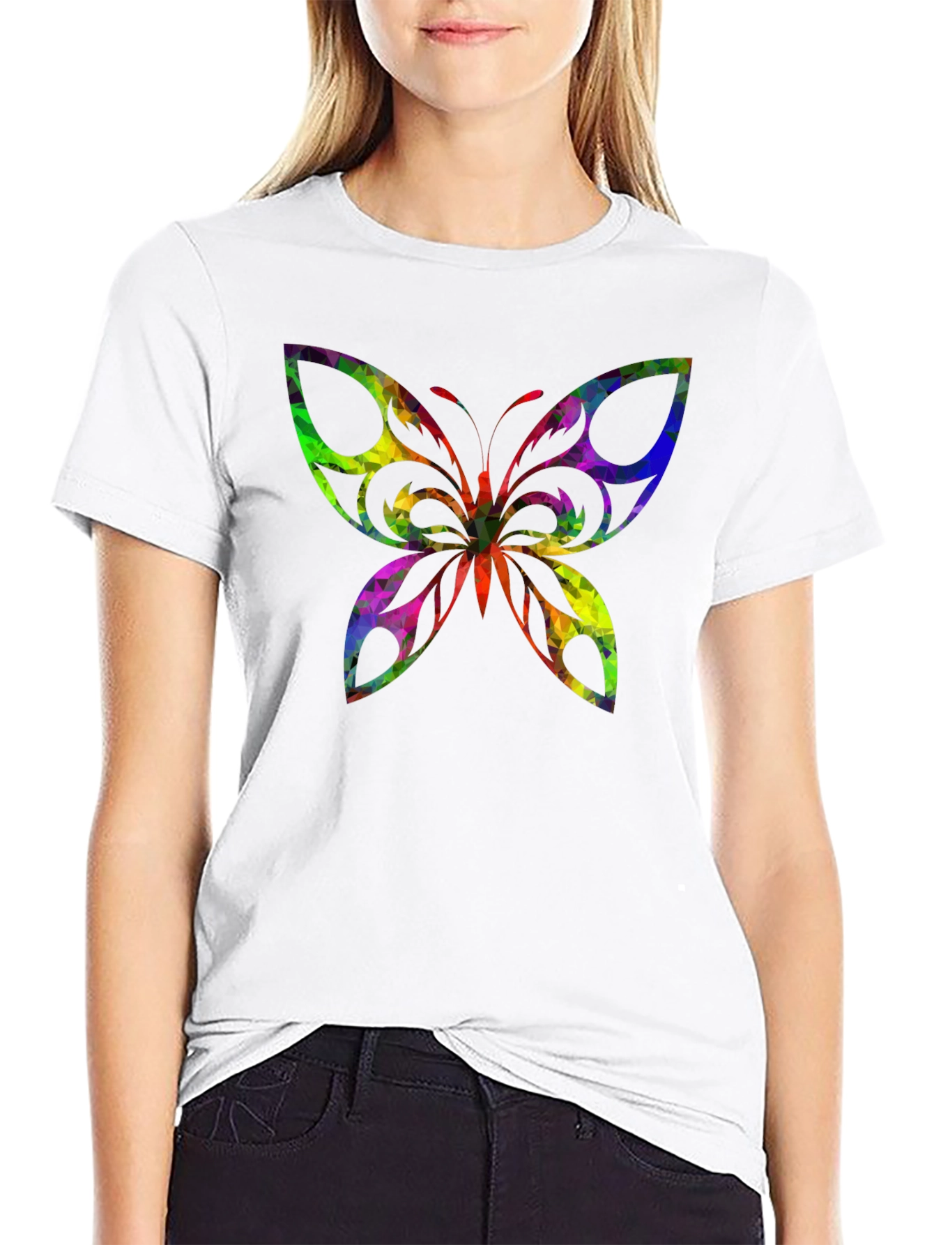 Black Geometric Butterfly Black T-Shirt view 9