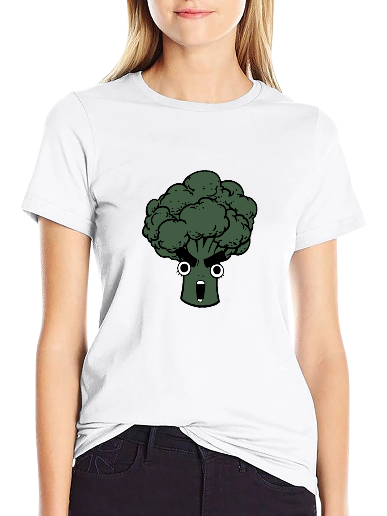 Black Funny Broccoli Cartoon Black T-Shirt view 9