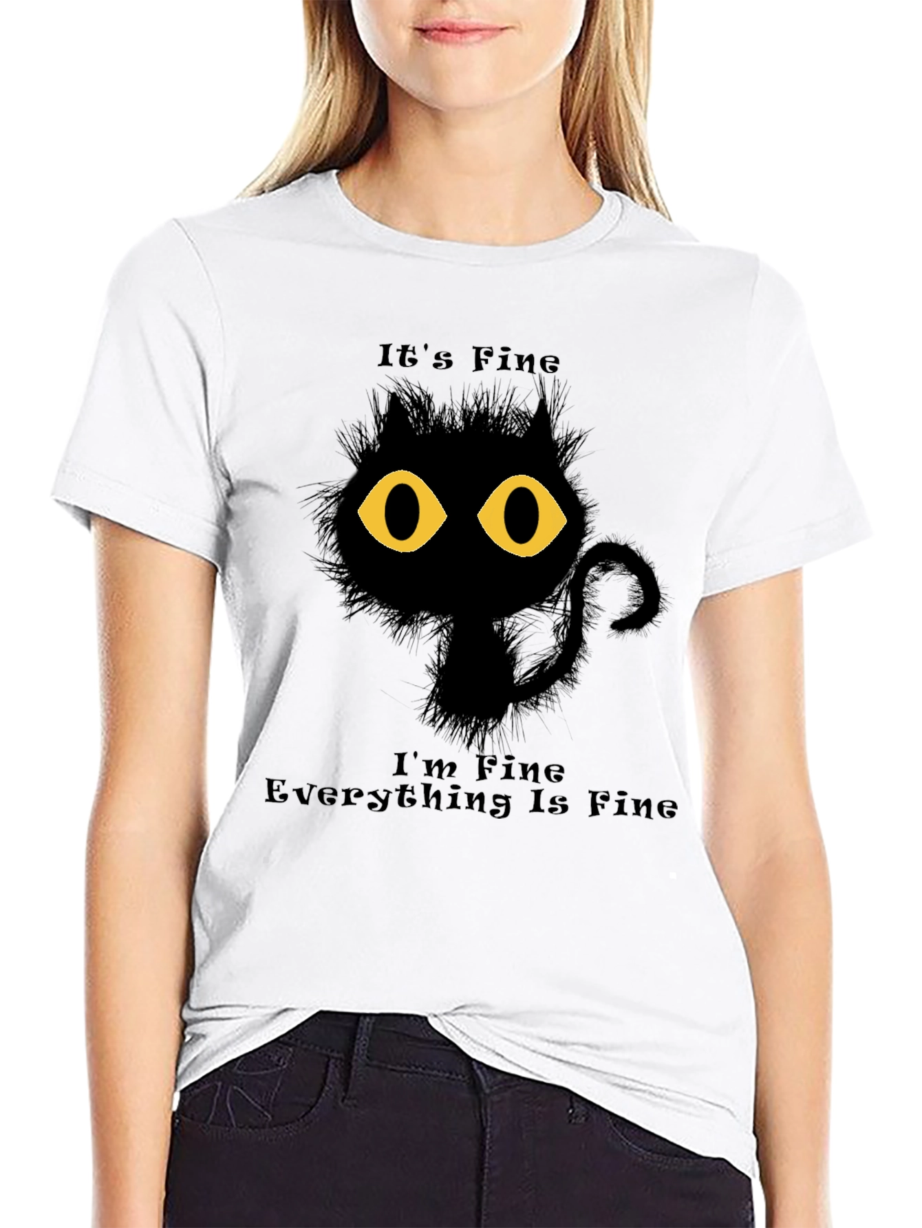 Black It's Fine Cat Graphic T-Shirt view 9