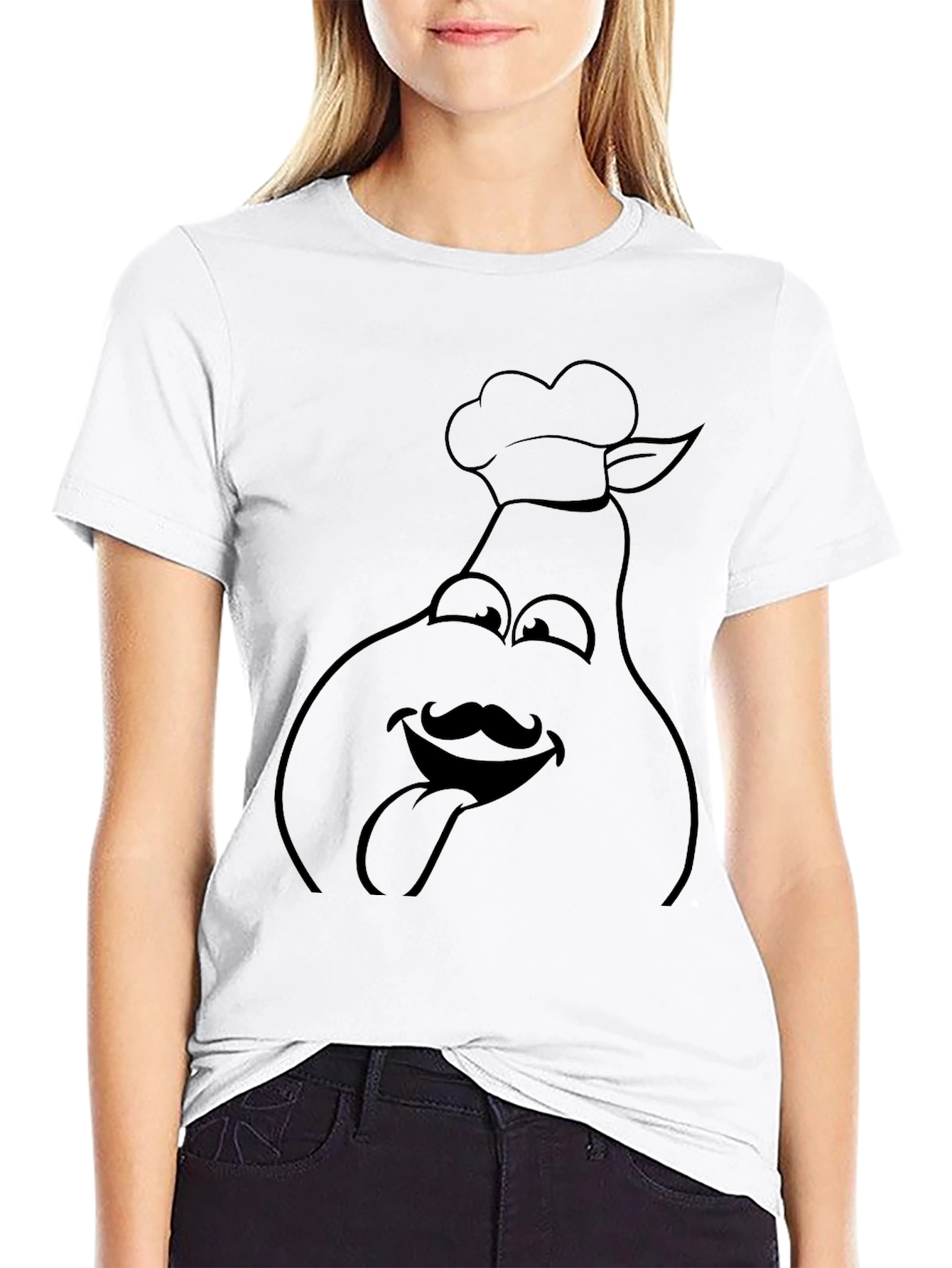 Black Funny Chef Pear Graphic Tee - Black Cotton T-Shirt view 9