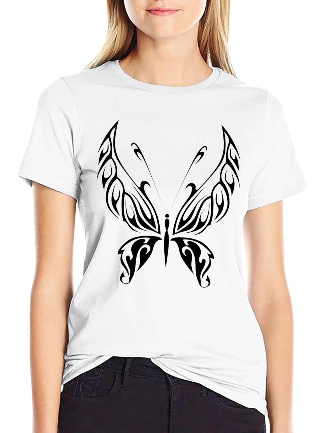 Black Butterfly Tattoo Graphic Black T-Shirt view 9