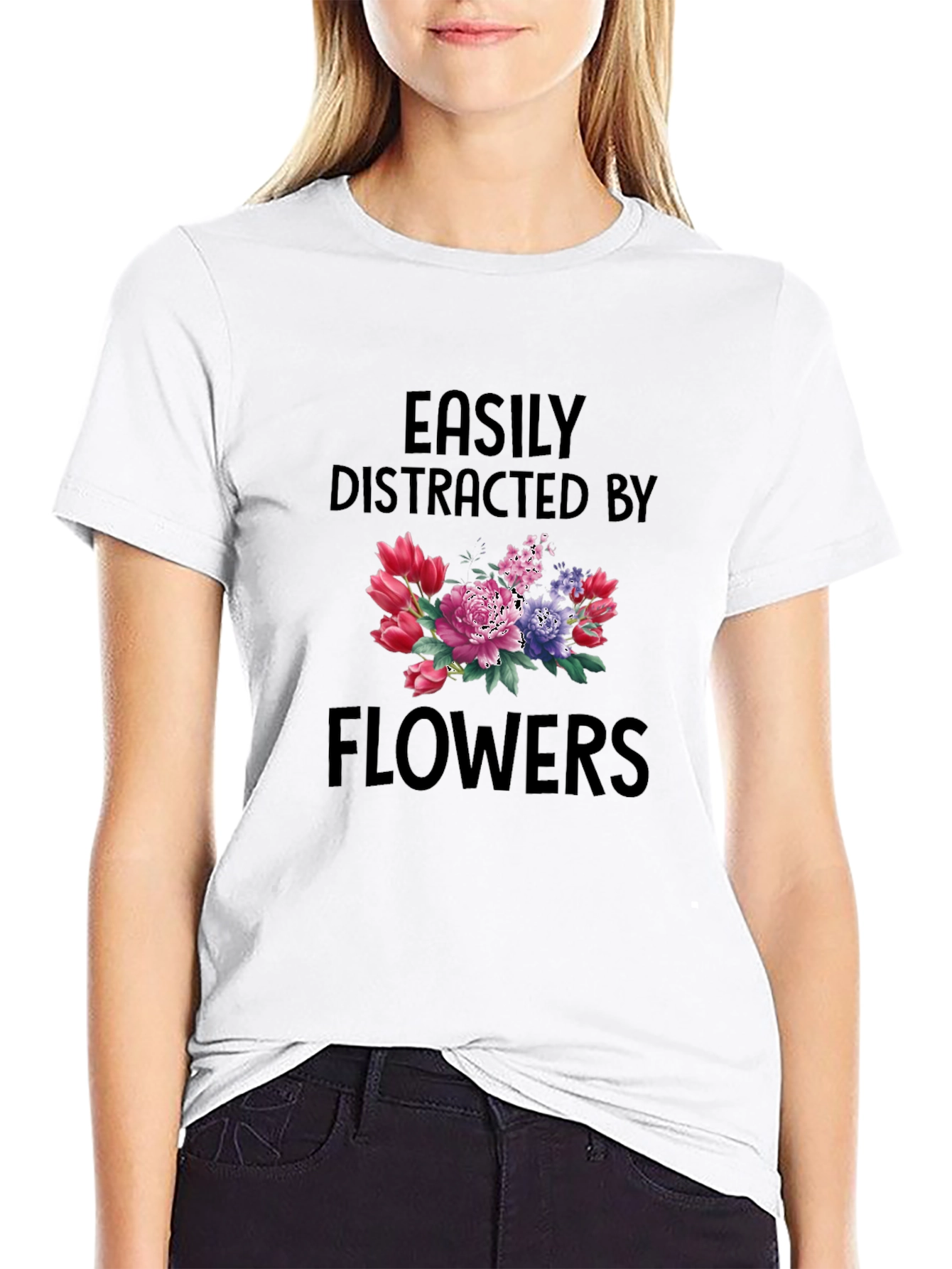 Black Easily Distracted By Flowers T-Shirt - Black view 9
