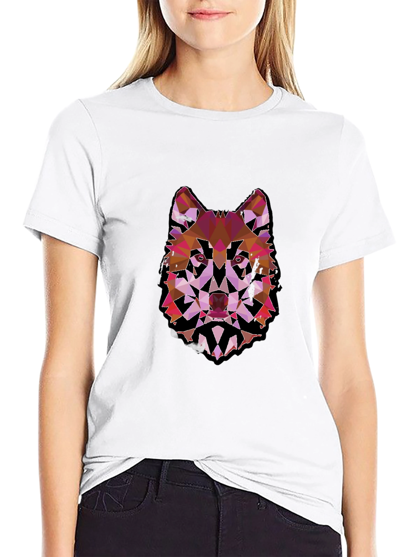 Black Geometric Wolf Graphic Black Tee view 9