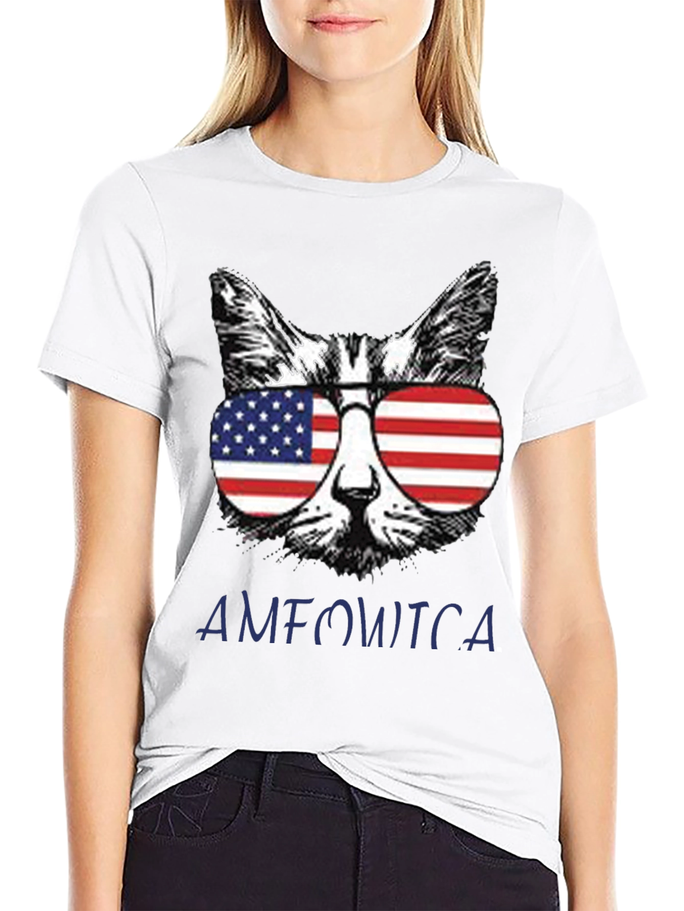Black Patriotic Cat T-Shirt - "AMFOWTCA" Design view 9