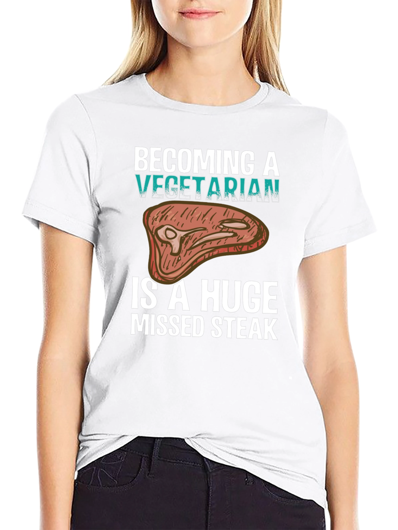 Black Becoming a Vegetarian is a Huge Missed Steak Graphic Tee view 9