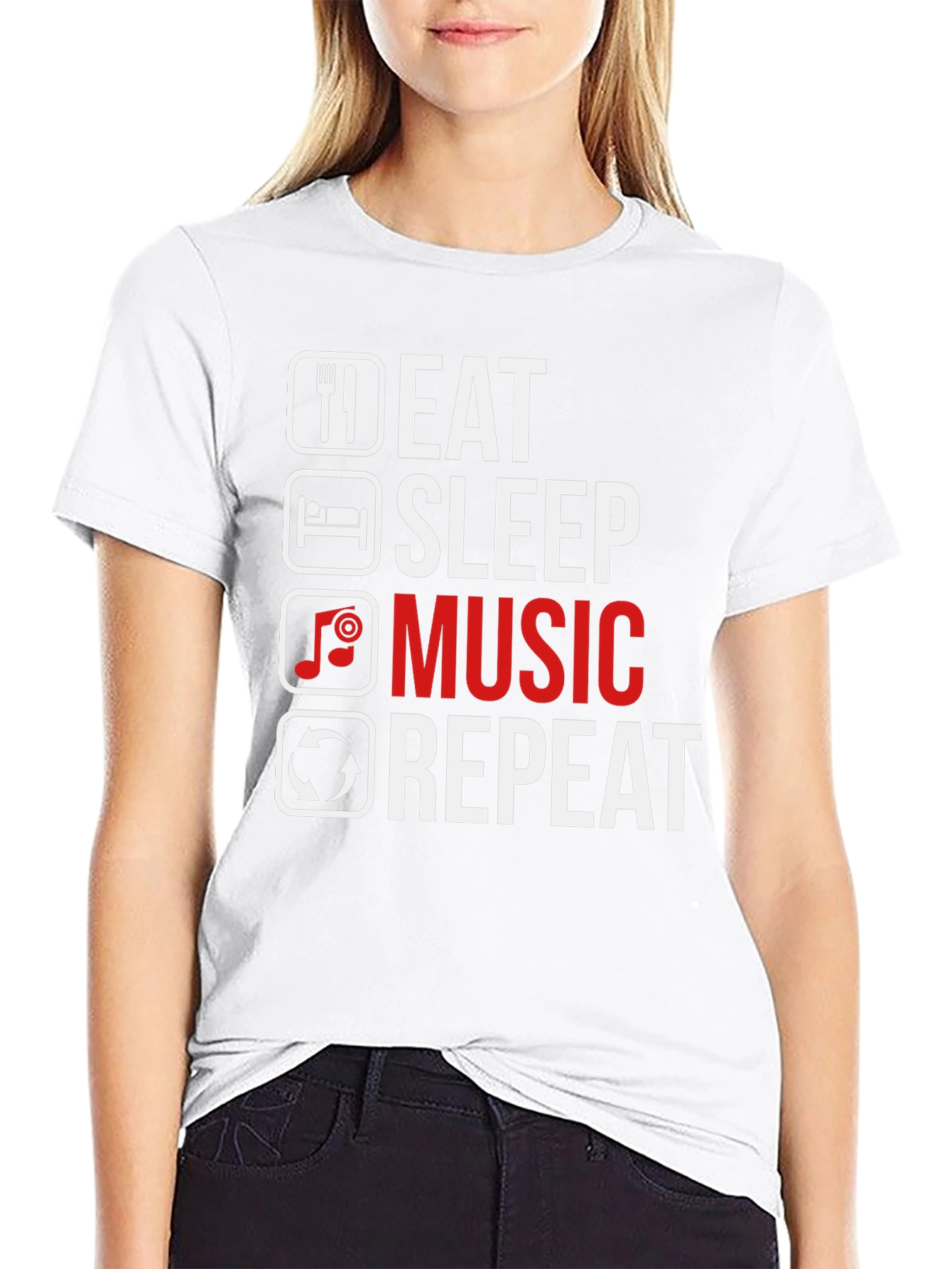 Black Eat Sleep Music Repeat T-Shirt - Music Lover Tee view 9